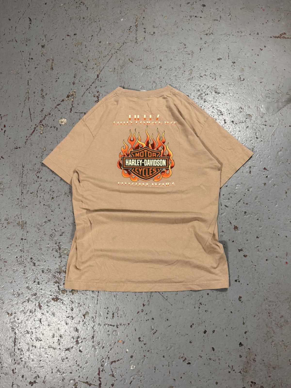 Harley Davidson Vintage Harley Davidson Flame Cream Tee Size US L / EU 52-54 / 3 - 1 Thumbnail