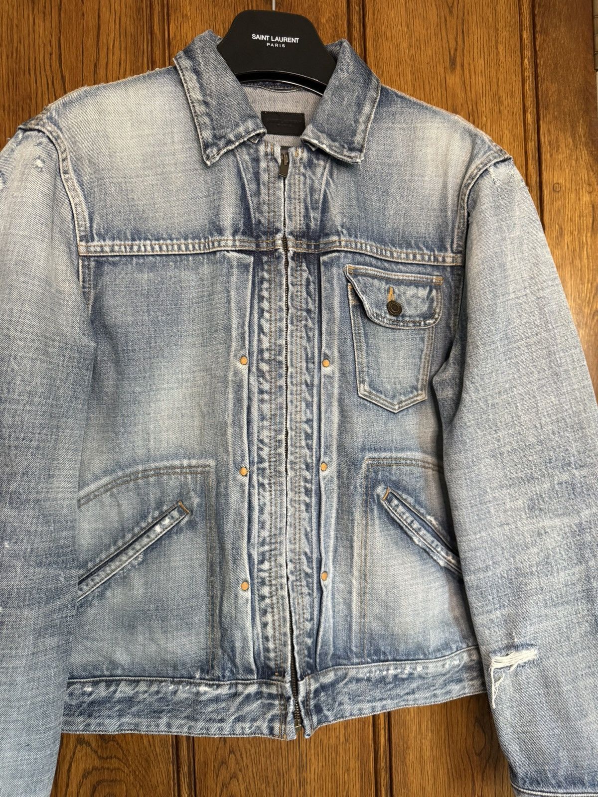 Saint Laurent Paris SS22 Saint Laurent zip distressed denim trucker jacket 50 Size US M / EU 48-50 / 2 - 16 Thumbnail
