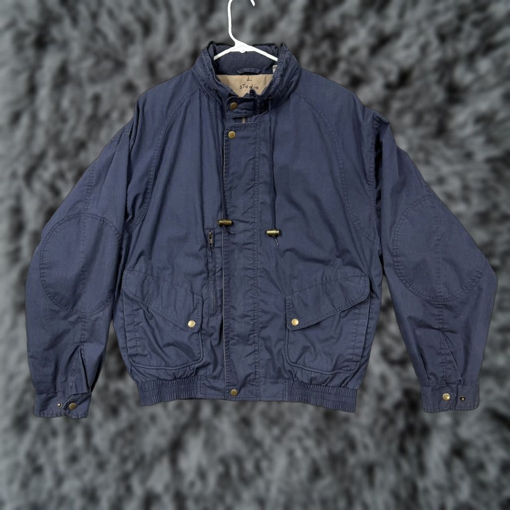 Vintage Vintage California Outerwear Jacket L Blue Bomber Canvas Pockets 00s Y2K Mens Regular Short | Stand-Up Collar | Zip Front | All Seasons Size US L / EU 52-54 / 3 - 1 Thumbnail