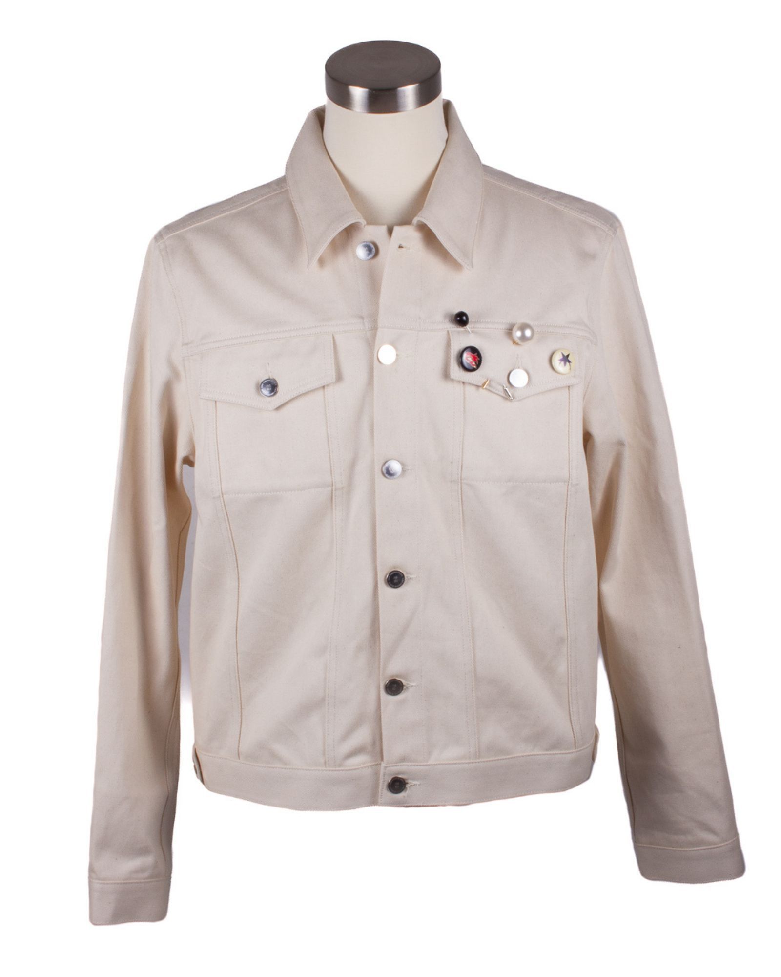 RAF SIMONS IVORY COTTON BADGE PIN DENIM JACKET