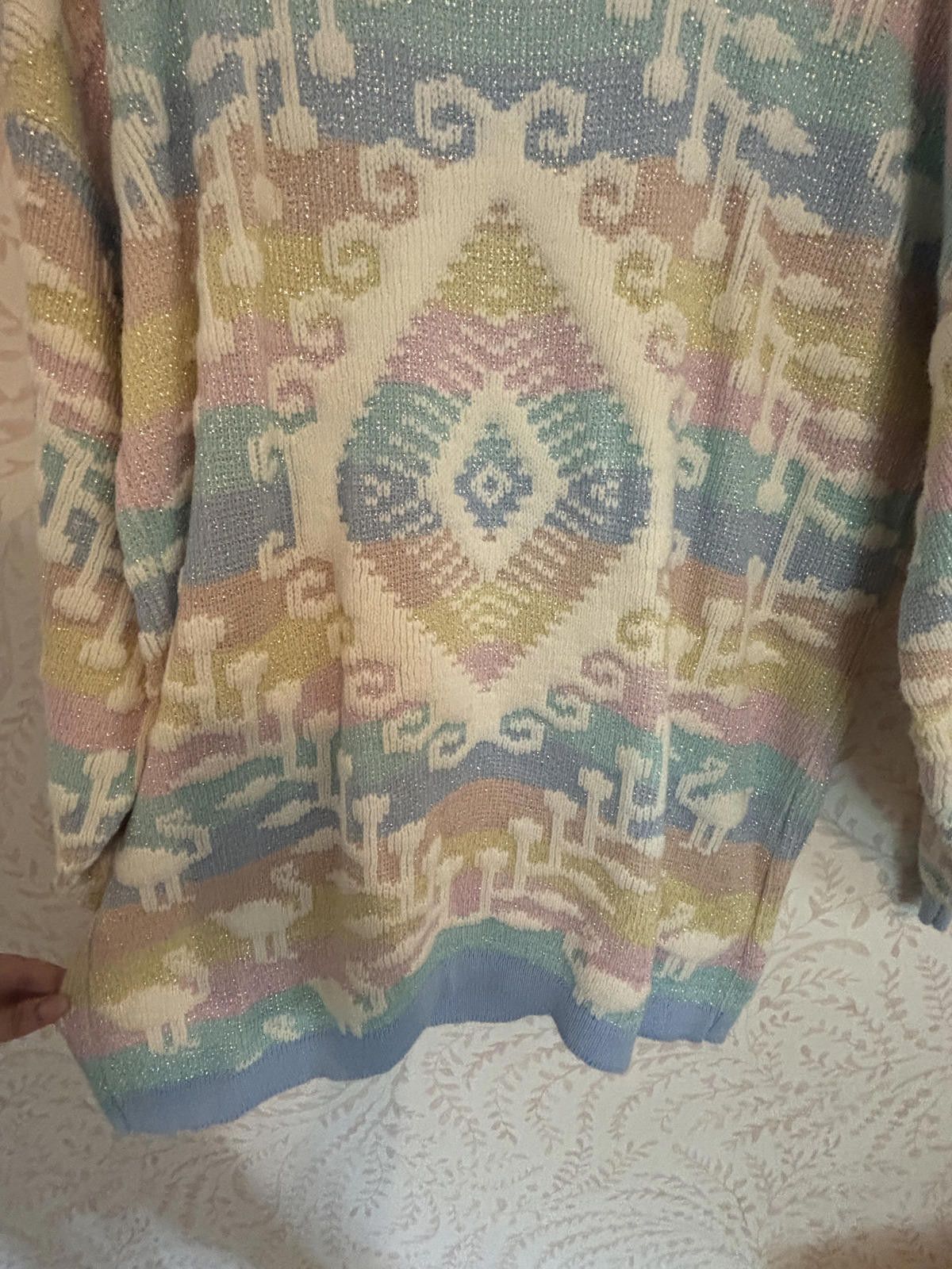 Roberto Cavalli 80's Vintage Pastel Geometric Lurex Rainbow Knit Sweater Size XL / US 12-14 / IT 48-50 - 6 Thumbnail