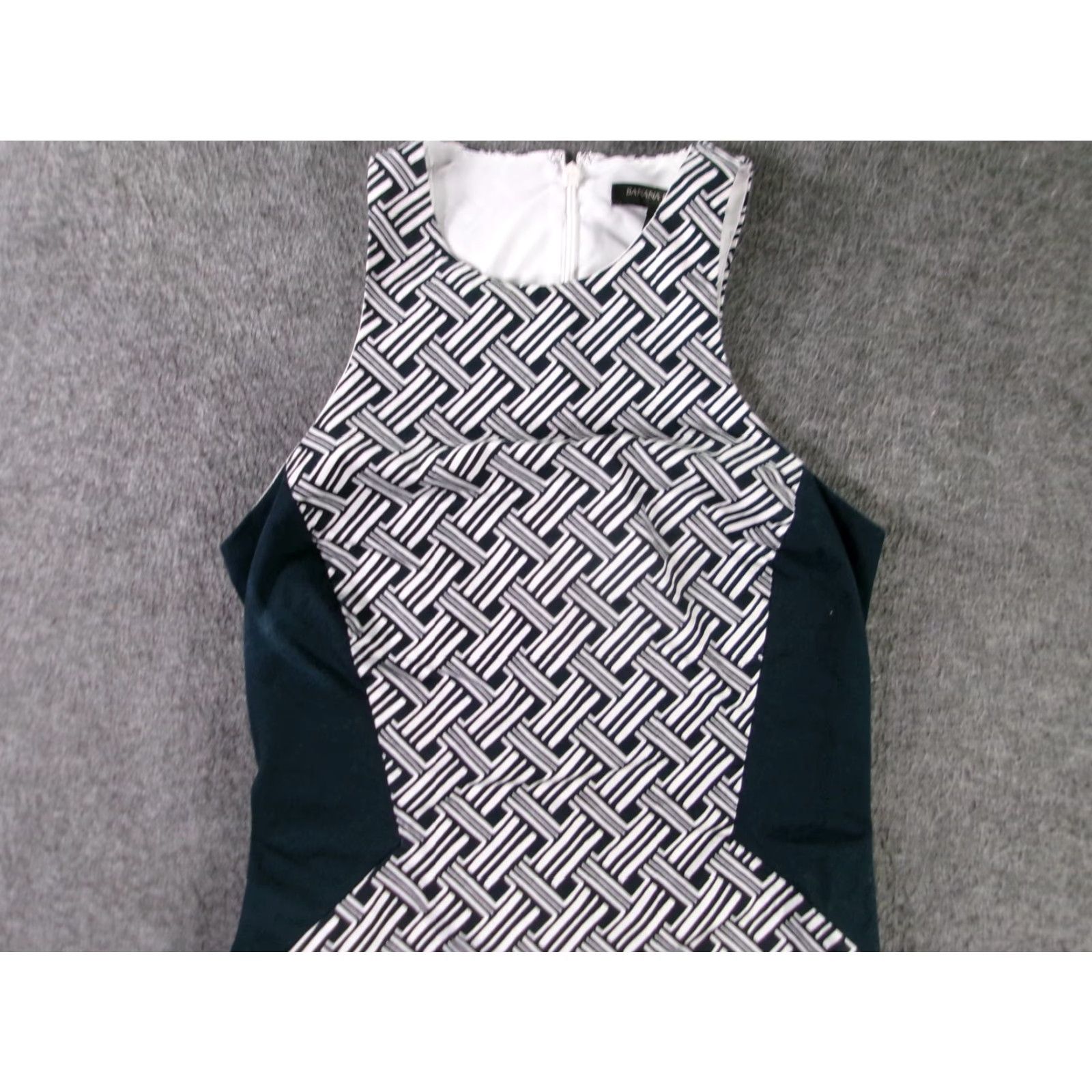 Banana Republic Banana Republic Dress Womens 0 Geometric Print Sheath High Neck Navy White Sleeveless Zip Back Knee Length Summer Regular Size 0 Blue Womens Size XS / US 0-2 / IT 36-38 - 2 Thumbnail