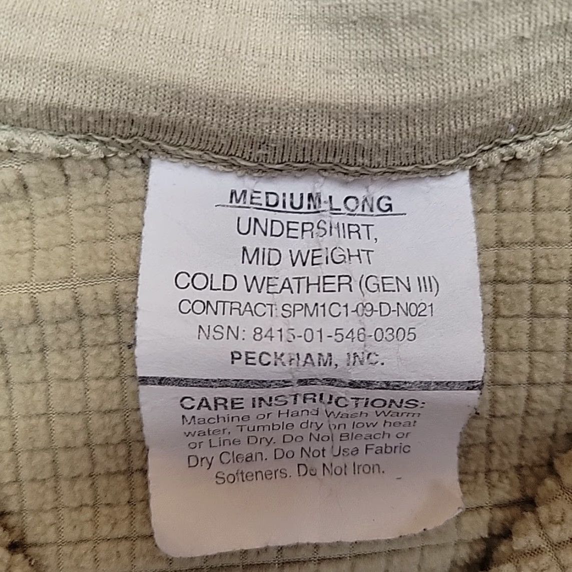 Vintage Gen III US Army Cold Weather Mid Weight Shirt Men M Long Waffle Grid Fleece Pullover Beige Mock Neck Zip Shirt Mens Men Size US M / EU 48-50 / 2 - 5 Thumbnail