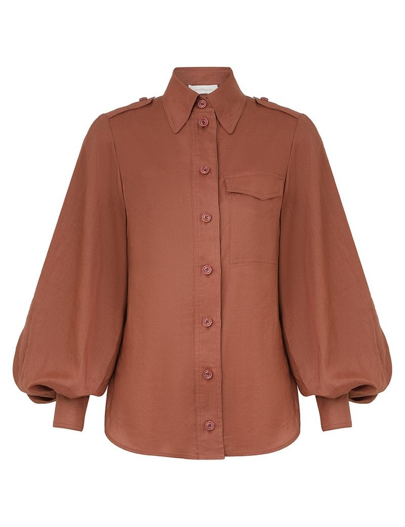 Zimmermann oc11z0226 Illuminate Utility Shirt In Rust Size XS / US 0-2 / IT 36-38 - 1 Thumbnail