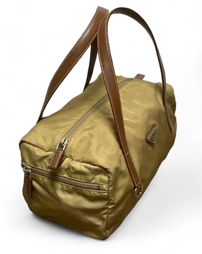 Prada - Triangle Nylon Handbag Beige Brown Mini Boston