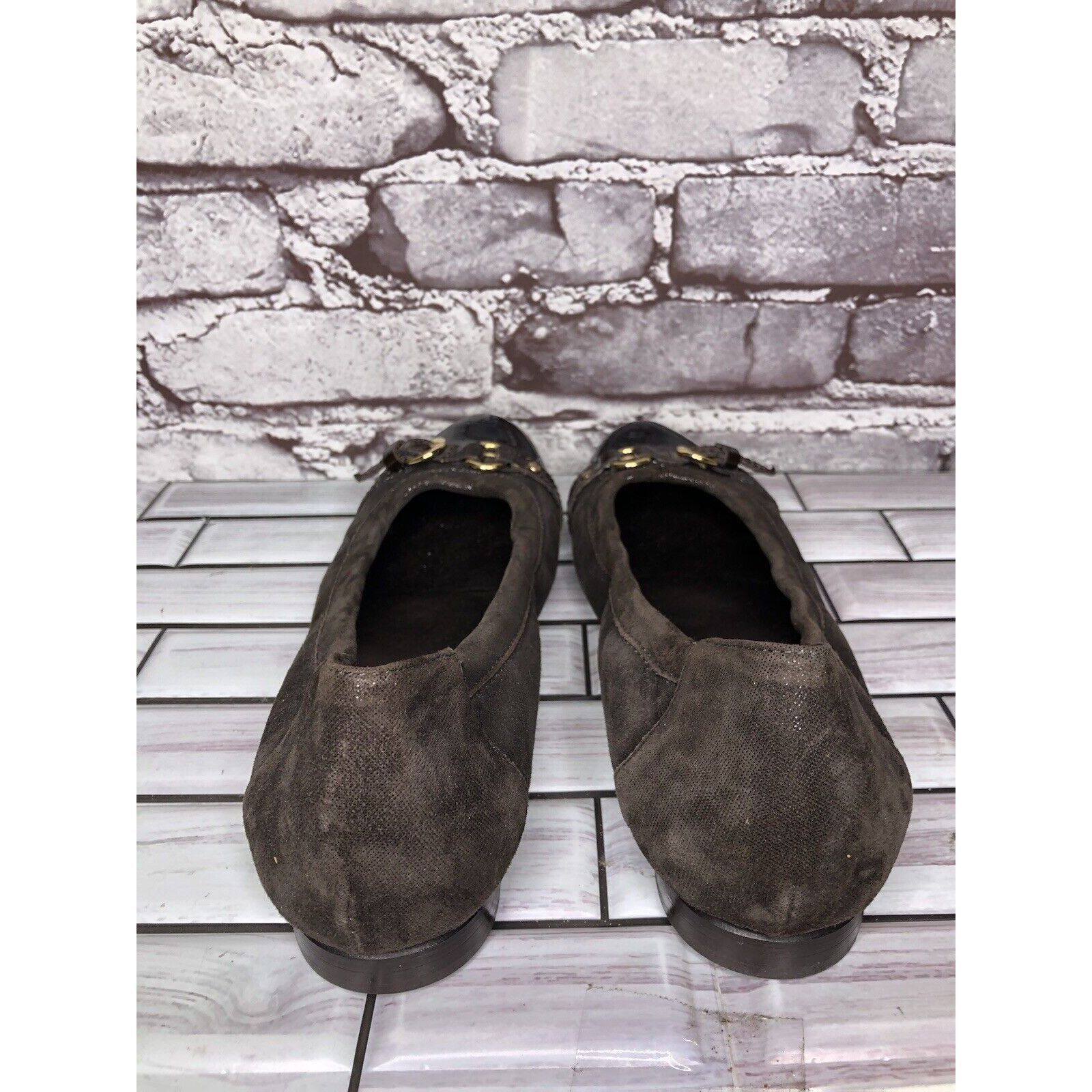 Other AGL Brown Suede Leather Cap Toe Strap Slip On Ballet Shoes W Size US 7.5 / IT 37.5 - 3 Thumbnail
