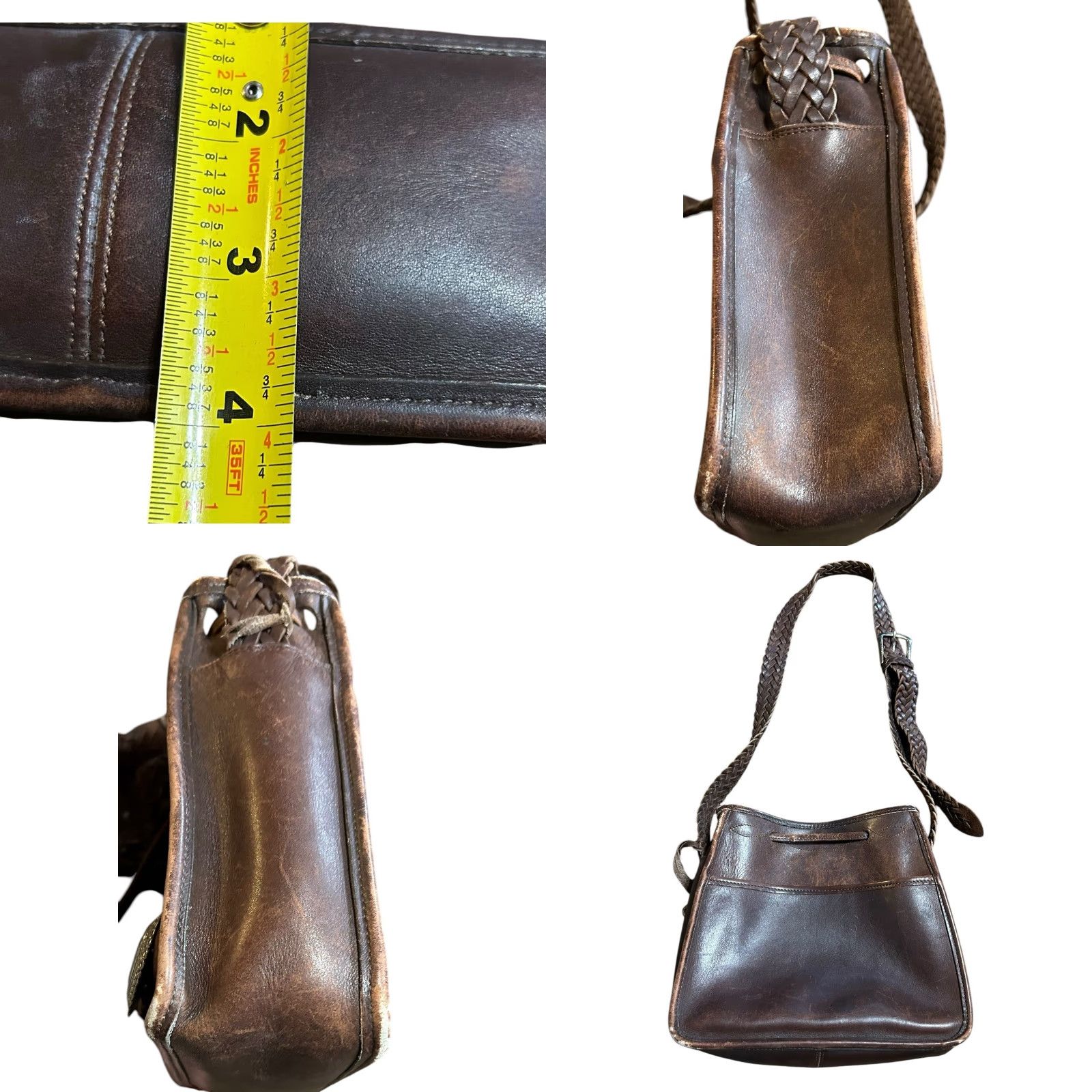 Brighton VINTAGE Brighton Western Crossbody Purse Hearts Leather Brown Conchos Damaged Women Crossbody Bag Medium Brown Leather, Silver Hardware Women Size ONE SIZE - 9 Thumbnail