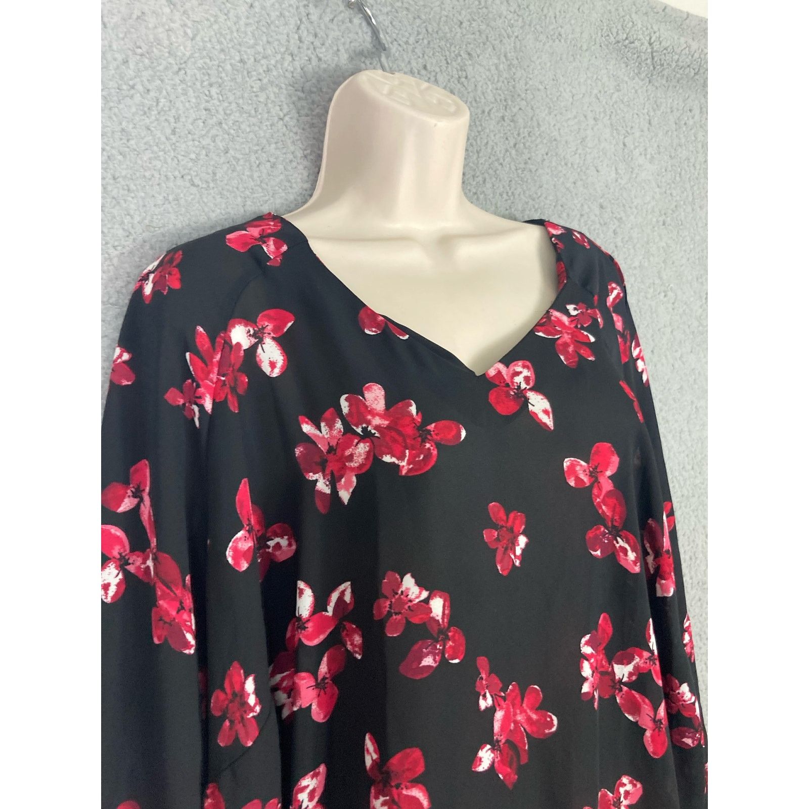 Other Roz & Ali Floral V-Neck Blouse Black Long Sleeve Women's 2XL Size XXL / US 16-18 / IT 52-54 - 6 Thumbnail