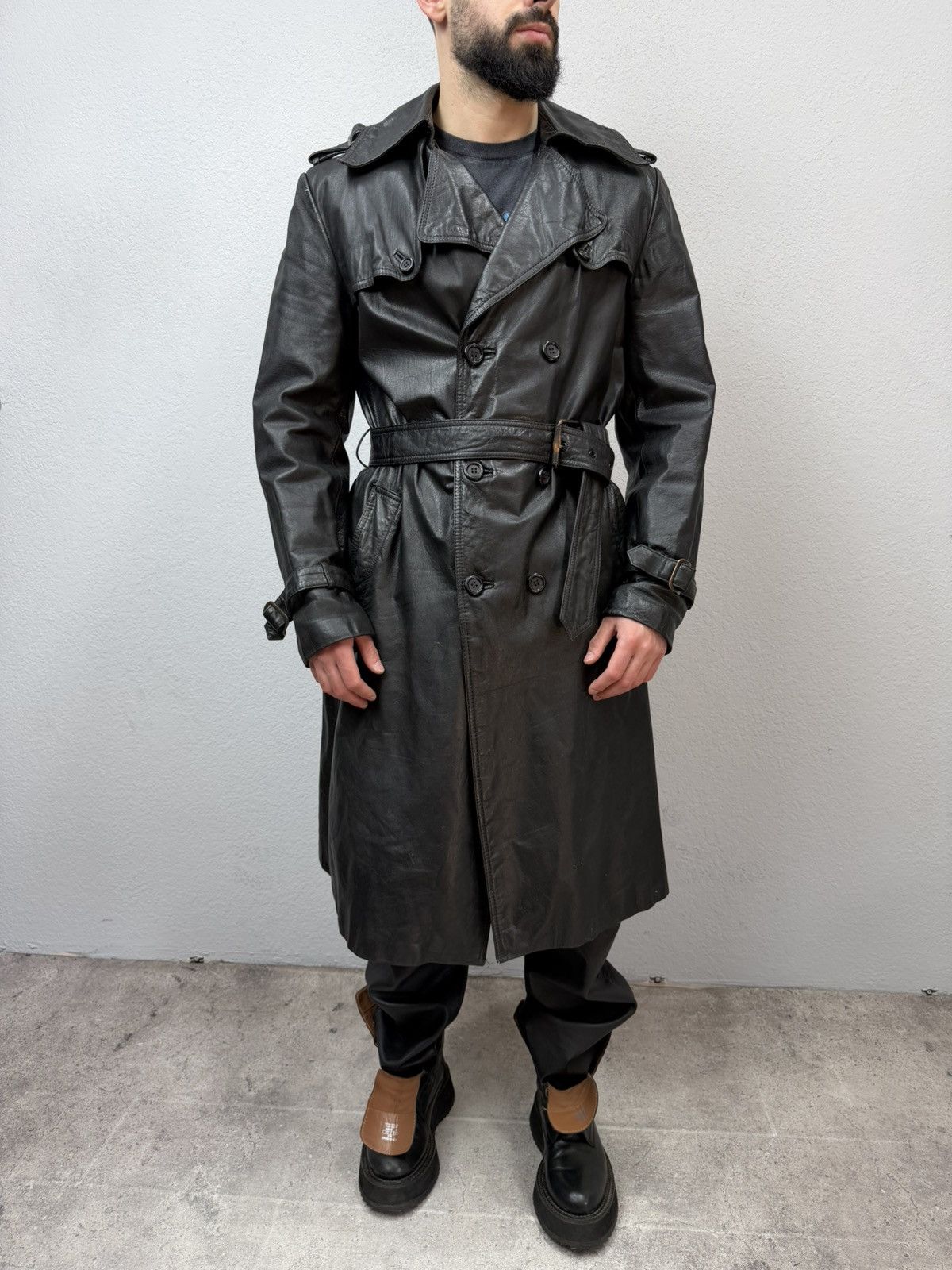 If Six Was Nine Vintage Rick Owens Style Double Breasted Leather Coat Jacket Size US M / EU 48-50 / 2 - 1 Thumbnail