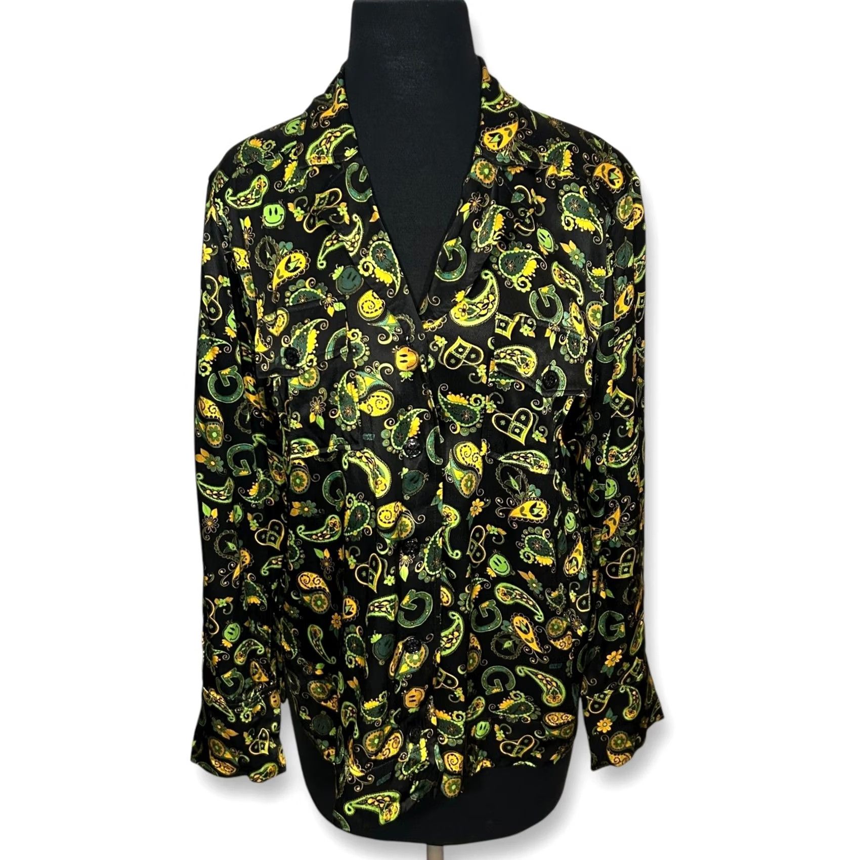 Ganni VINTAGE GANNI Blouse Shirt Womens 36 Black Paisley Button Down Long Sleeve Smiley Face Size S / US 4 / IT 40 - 2 Thumbnail