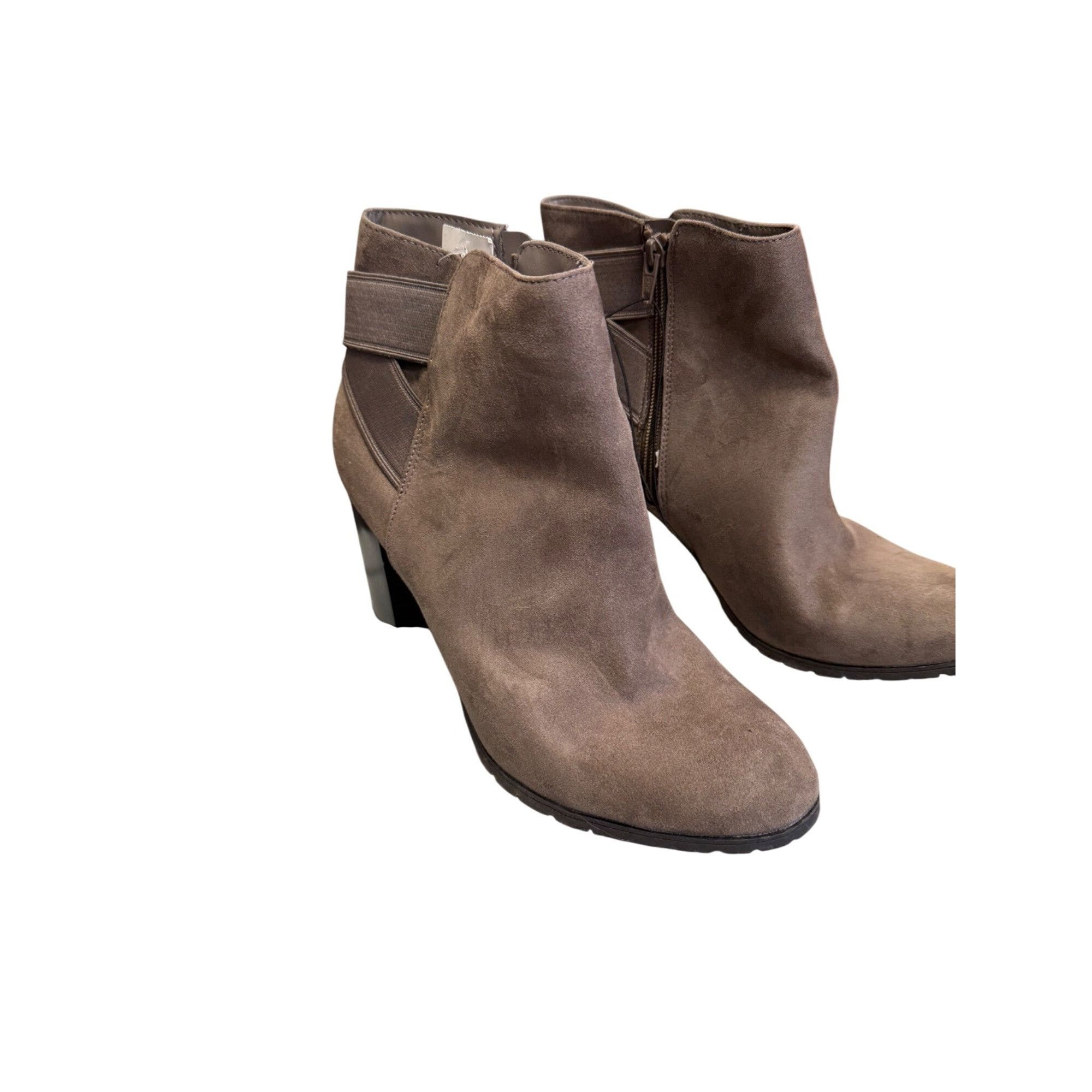 Other Brown Faux Suede Ankle Boots With Chunky Heel & Side Zipper Size US 11 / IT 41 - 2 Thumbnail