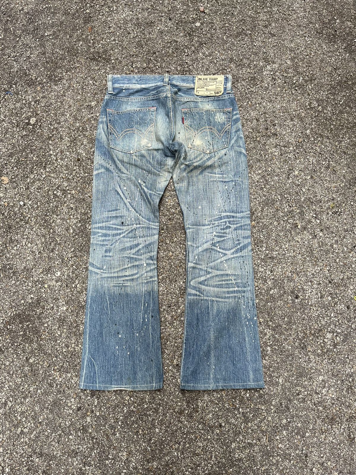 Hysteric Glamour Flare Jeans Vintage Paint Mudwash Distressed Edwin Blue Trip Size US 31 - 12 Thumbnail