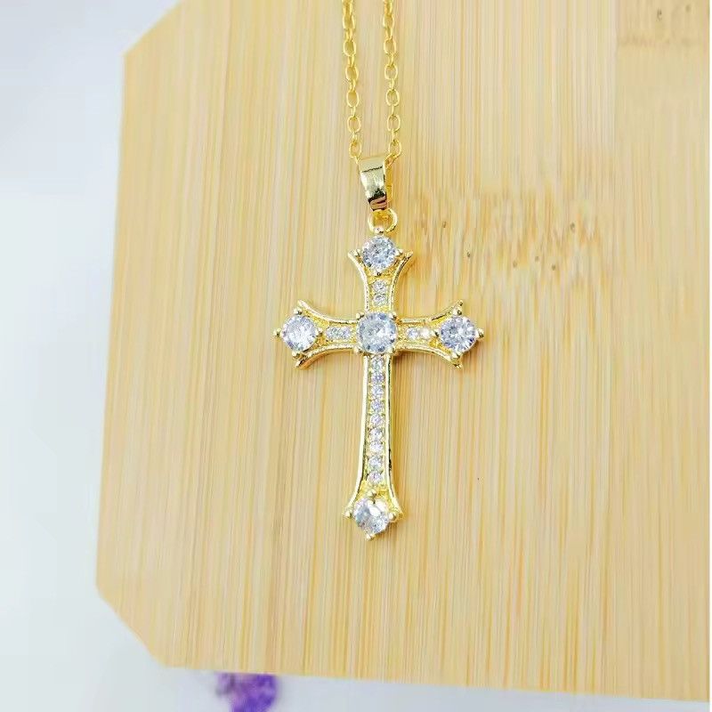 Jewelry Colorful Gold Cross Pendant Necklace | Vibrant Gems Size ONE SIZE - 1 Thumbnail