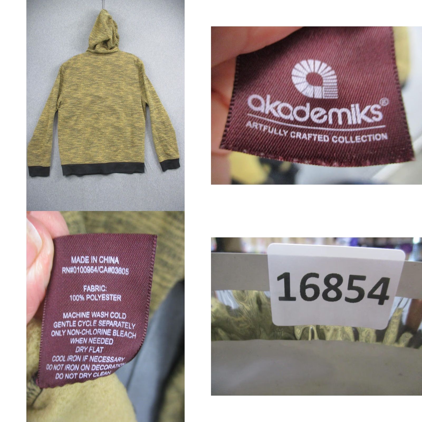 Akademiks Akademiks Mens 2XL Hooded Full Zip Jacket Yellow Black Knit Windbreaker Geometric Logo Pockets Size US XXL / EU 58 / 5 - 8 Thumbnail