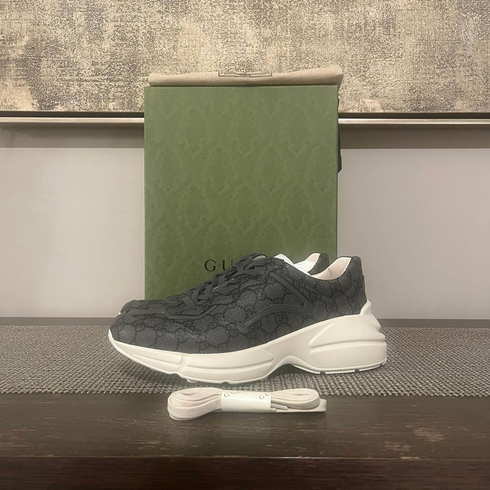 Gucci o1rshd1 Rython GG Monogram Sneaker in Grey/Black Size US 9 / EU 42 - 1 Thumbnail