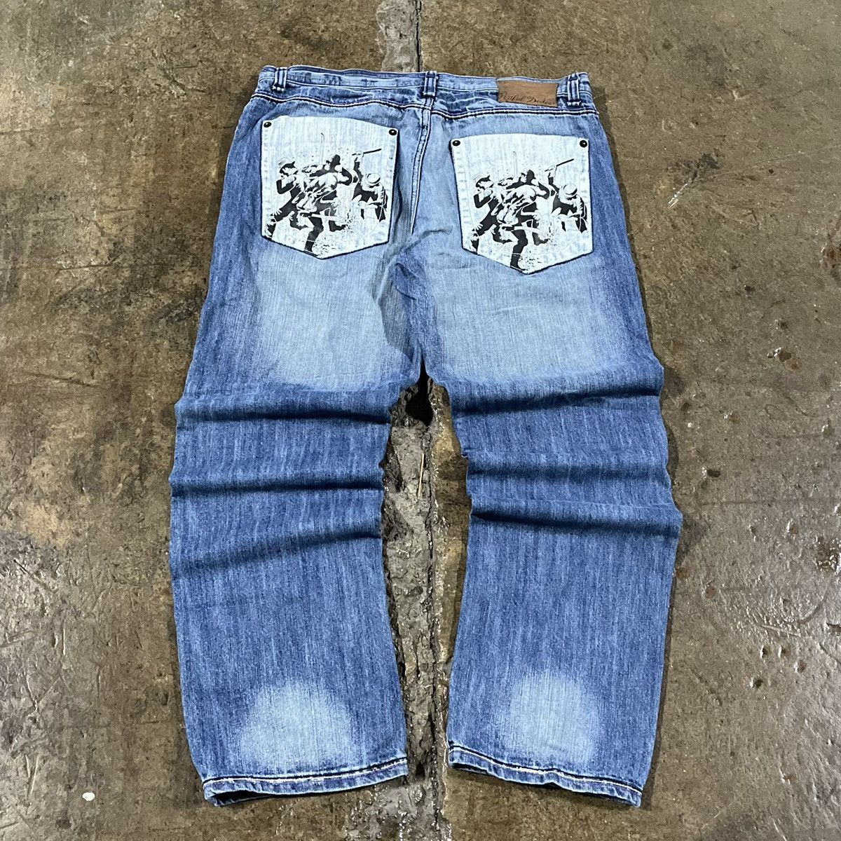 image of Ed Hardy x Jnco Crazy Vintage Y2K Baggy Jeans Jnco Wide Leg Skater Unique in Blue, Men's (Size 38)