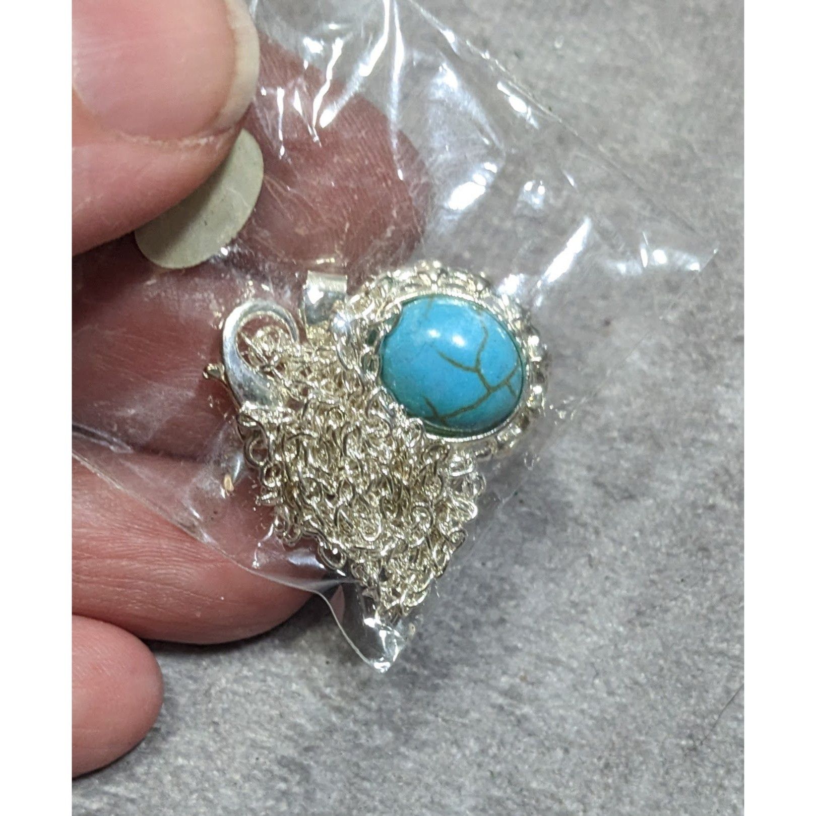 Other Southwestern Faux Turquoise Oval Pendant Silver Tone Filigre Size ONE SIZE - 4 Thumbnail