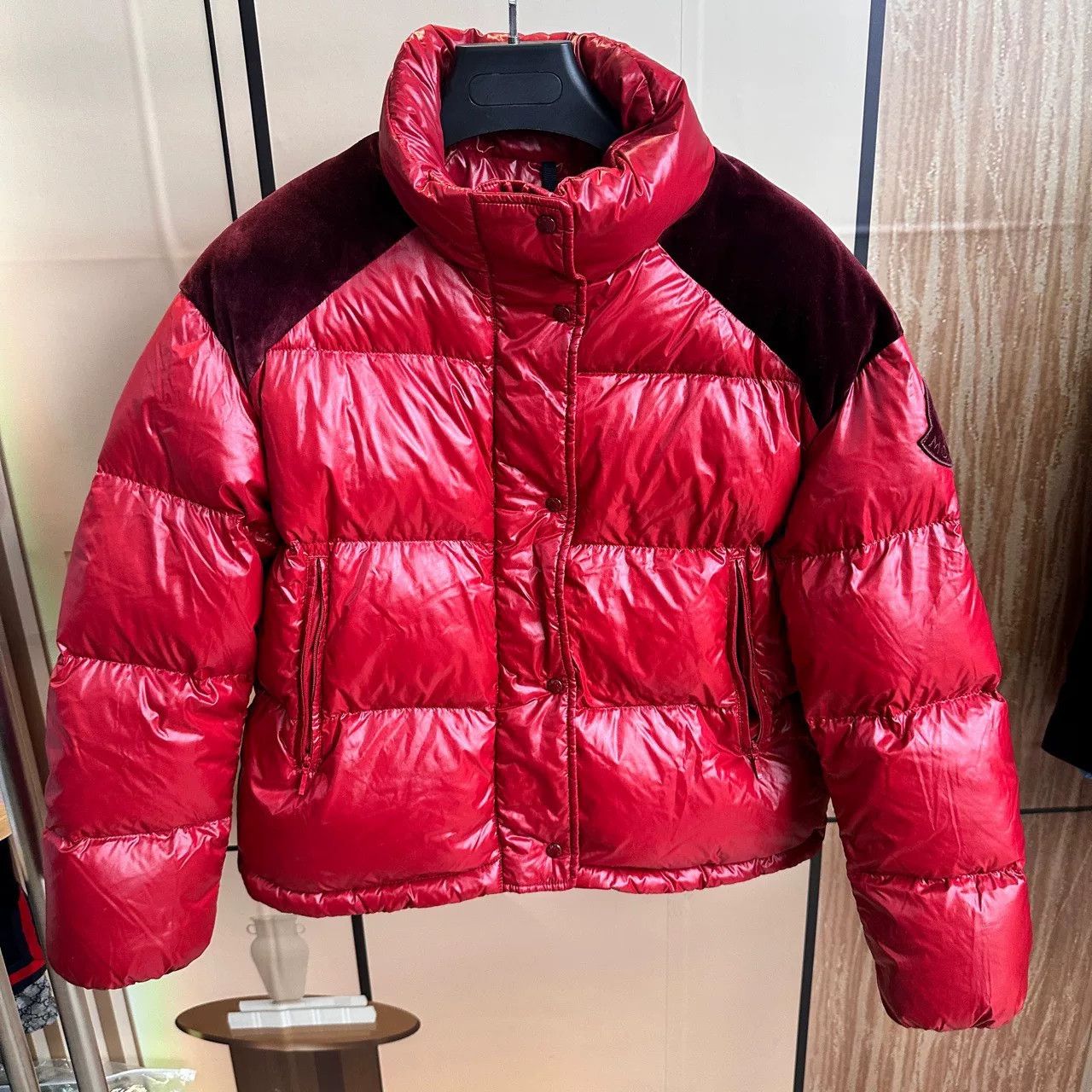Moncler Moncler Red Velvet Panel Down Jacket Size S / US 4 / IT 40 - 1 Thumbnail