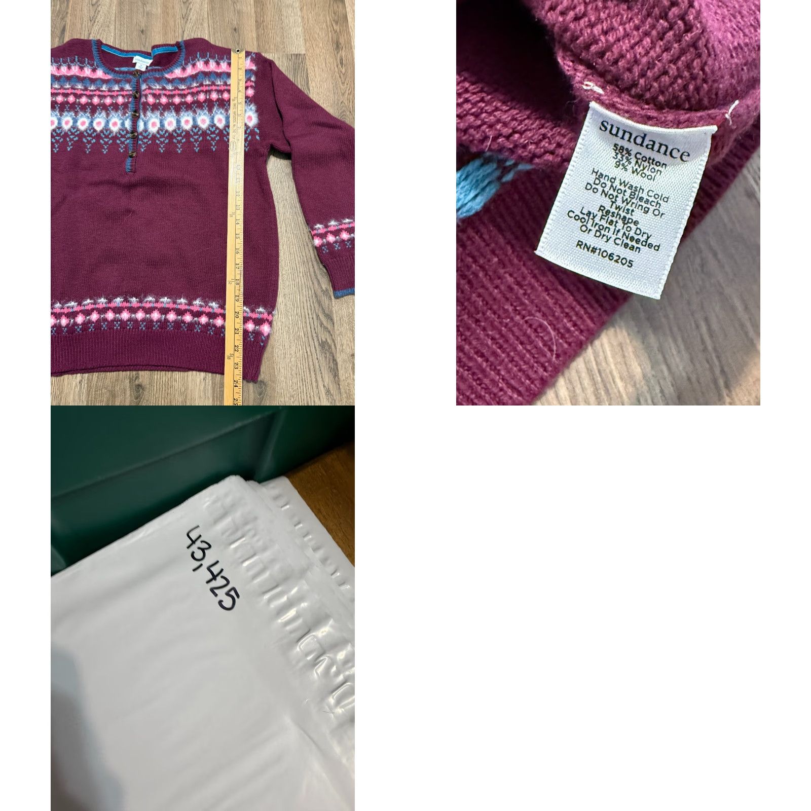Vintage Sundance Sweater Women's Medium Red Blue White Fair Isle 1/4 Buttons Pullover Knit Long Sleeve Size M / US 6-8 / IT 42-44 - 8 Thumbnail