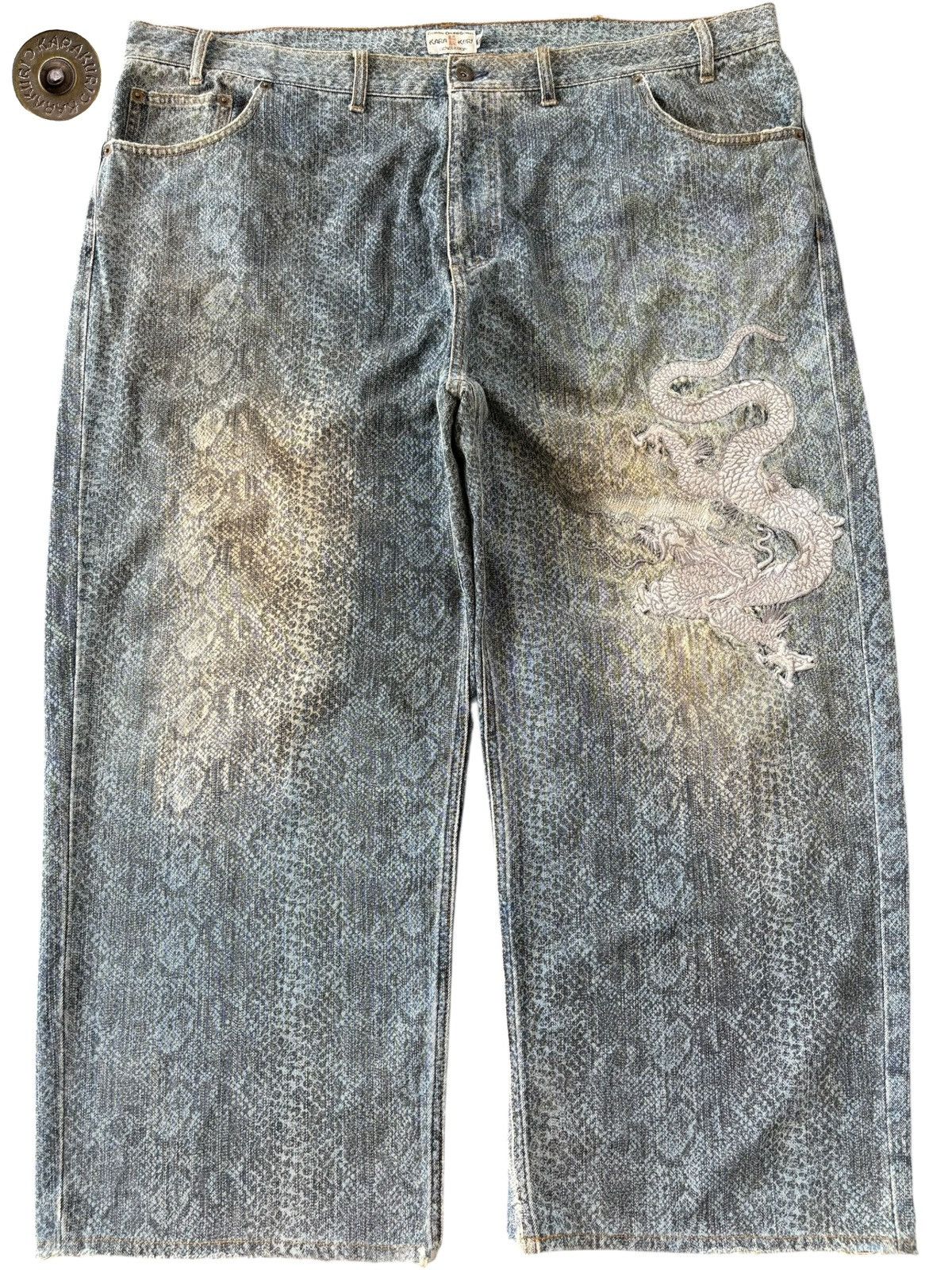 JNCO Vintage Japanese Karakuri Dragon Skin Embroidery Jeans Size US 44 / EU 60 - 1 Thumbnail