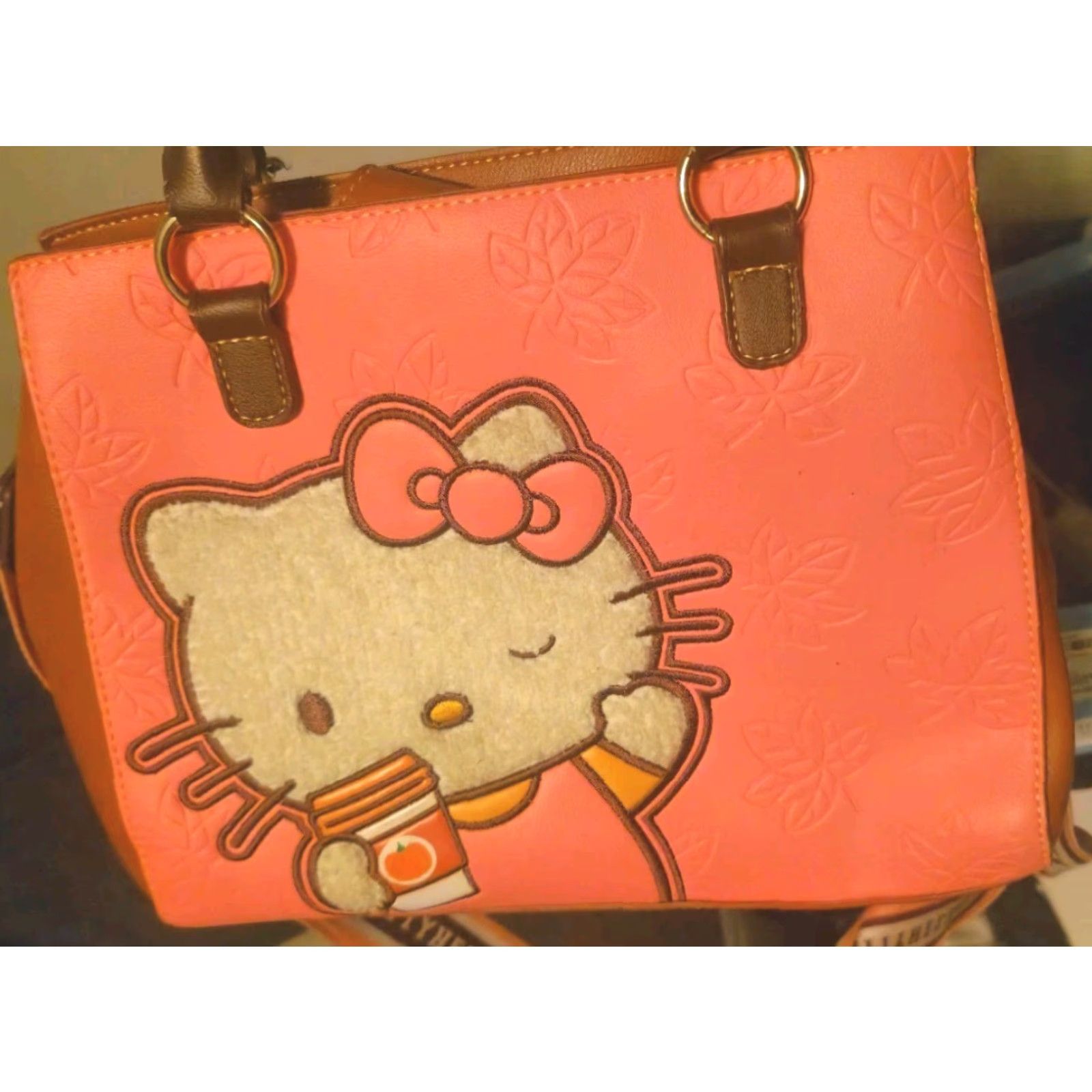 Vintage Loungefly Hello Kitty Pumpkin Spice Latte Wave Crossbody Bag Small Pink Faux Leather Women's Loungefly bag Size ONE SIZE - 2 Thumbnail