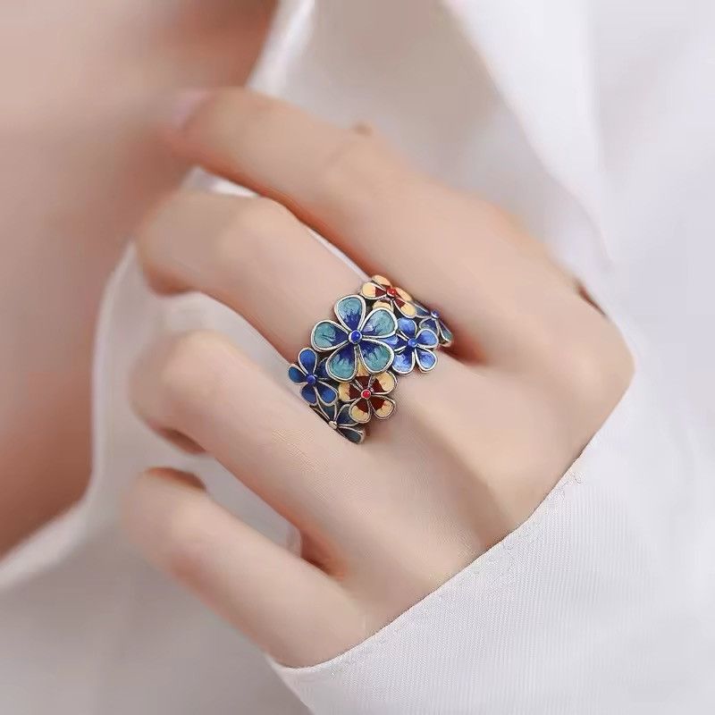 Japanese Brand × Jewelry × Vintage Creative Enamel Flowery Enamel Ring Size ONE SIZE - 1 Thumbnail