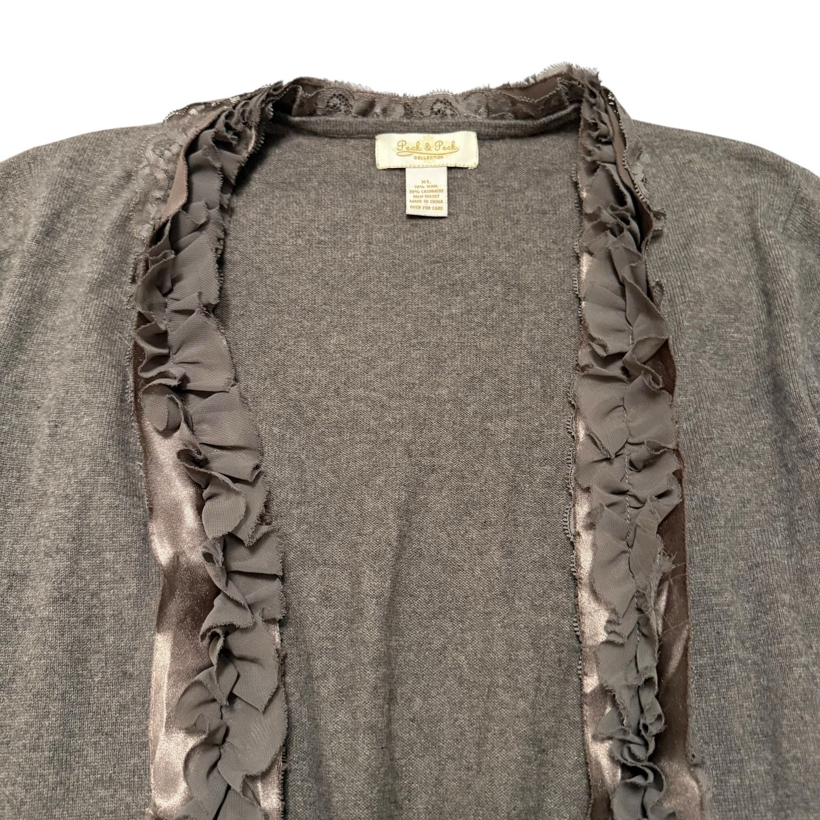 Other Peck & Peck Cardigan Sweater Wool Cashmere Ruffles Brown XL Size XL / US 12-14 / IT 48-50 - 3 Thumbnail