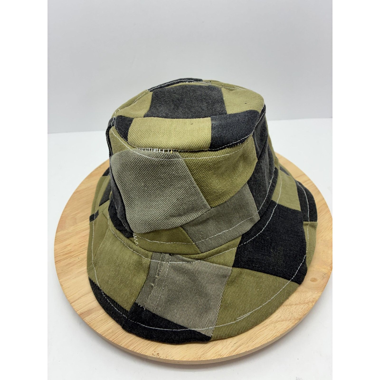 Other Green & Black Patchwork Bucket Hat, Upcycled Denim Cotton Size ONE SIZE - 19 Thumbnail