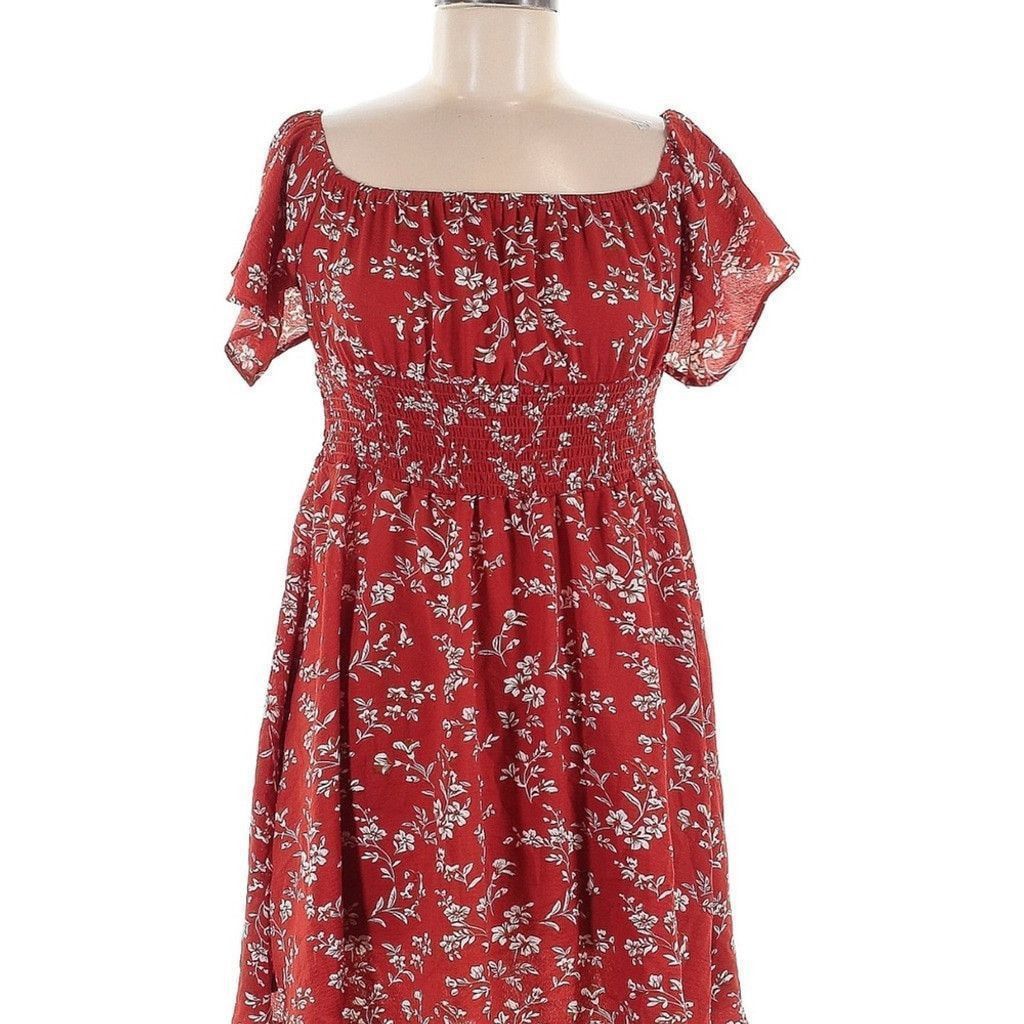 The Unbranded Brand Red and White Off-Shoulder Flutter Sleeve Strapless Dress Size L / US 10 / IT 46 - 9 Thumbnail