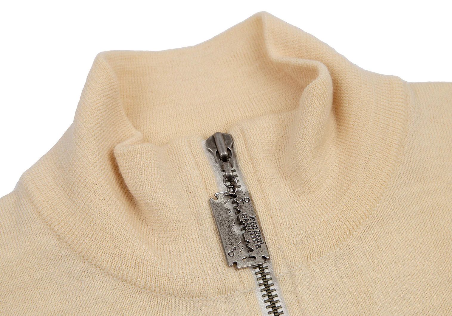 Jean Paul Gaultier Half-Zip Knit with Marine Stripe in Beige and Navy, Size 48 Size US M / EU 48-50 / 2 - 3 Thumbnail