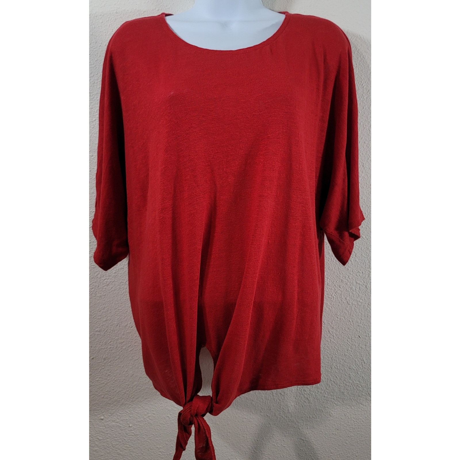 Alfani Alfani Red Slub Knit Dolman Short Sleeves Top Large Linen Size L / US 10 / IT 46 - 1 Thumbnail