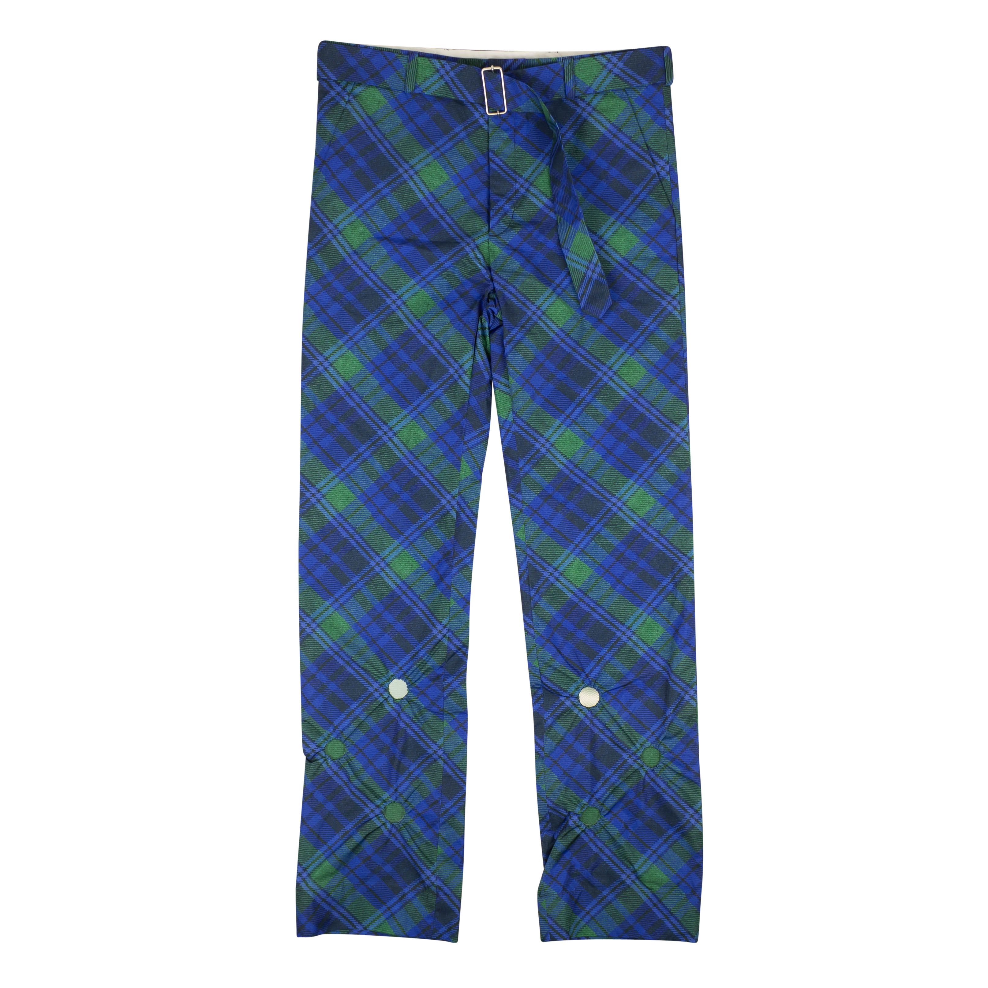 image of Stefan Cooke Blue & Green Studded Tartan Print Trousers Size L, Men's