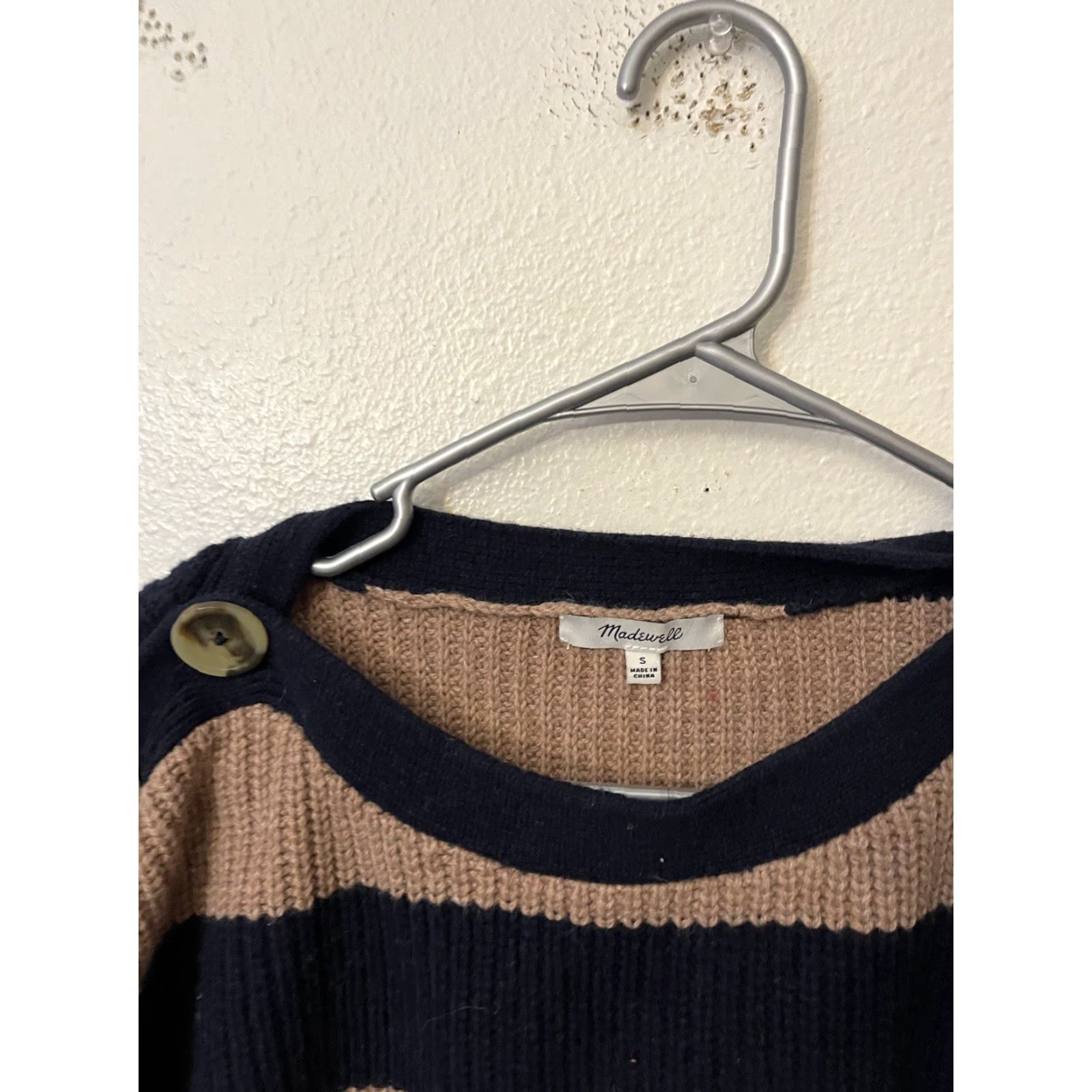 Madewell Madewell Merino Wool Sweater Womens Small Calloway Boat Neck Pullover Striped Brown Knit Crew Neck Casual Fall Winter Relaxed 100% Merino Wool Size S / US 4 / IT 40 - 3 Thumbnail