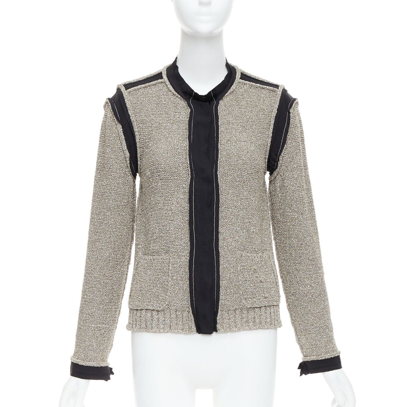 Lanvin LANVIN 2014 metallic gold black trim long sleeve cardigan S Size S / US 4 / IT 40 - 1 Thumbnail