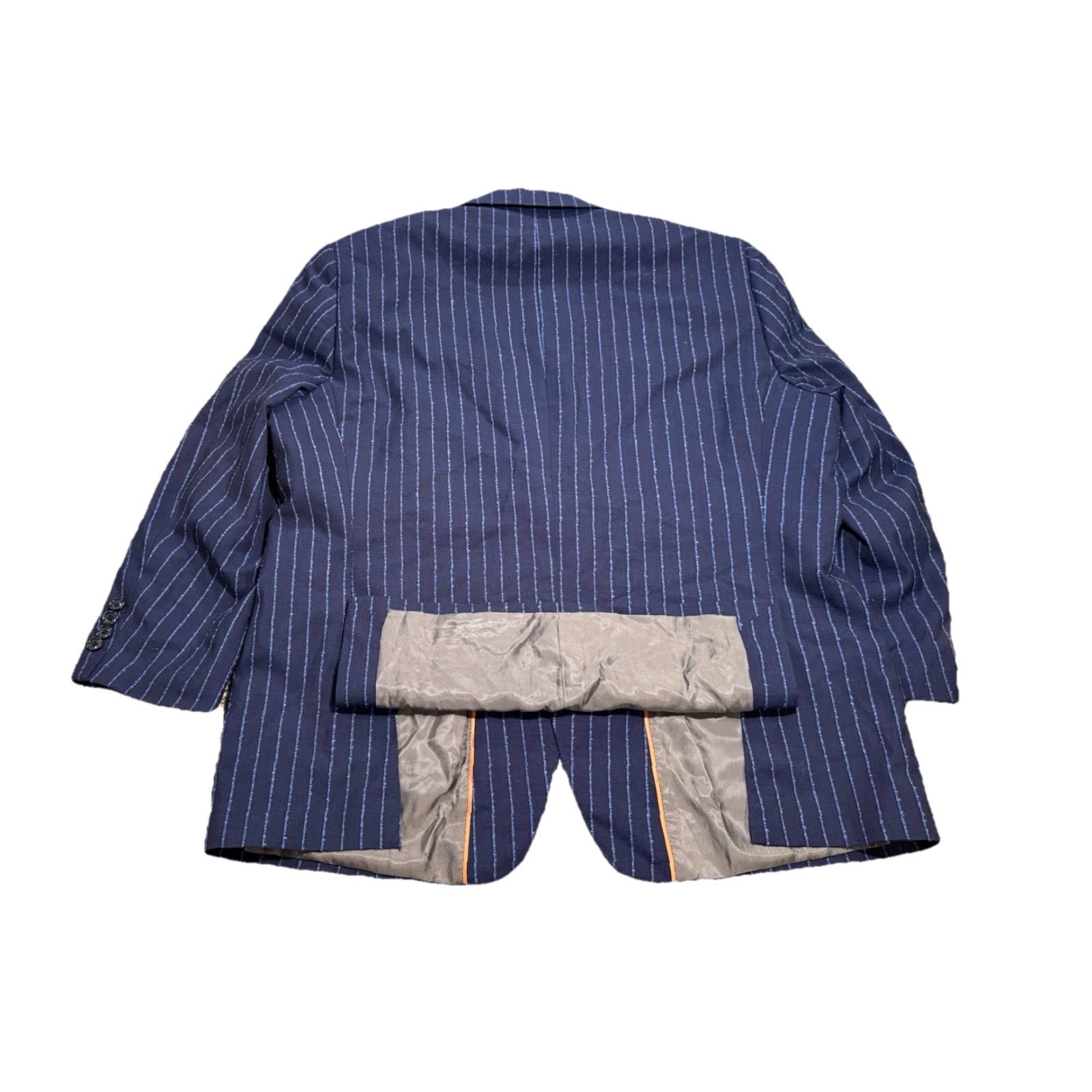 Vintage Tiglio Luxe Men's 48R Prosecco Jacket Blue Pin Stripes Wool Blazer Size 48R - 4 Thumbnail