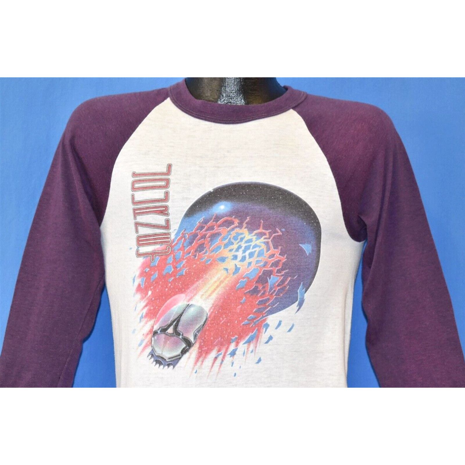 image of Vintage VTG 80's Journey Escape Album Cover Art E5C4P3 Space Rock Raglan 3/4 T-Shirt Xs in White