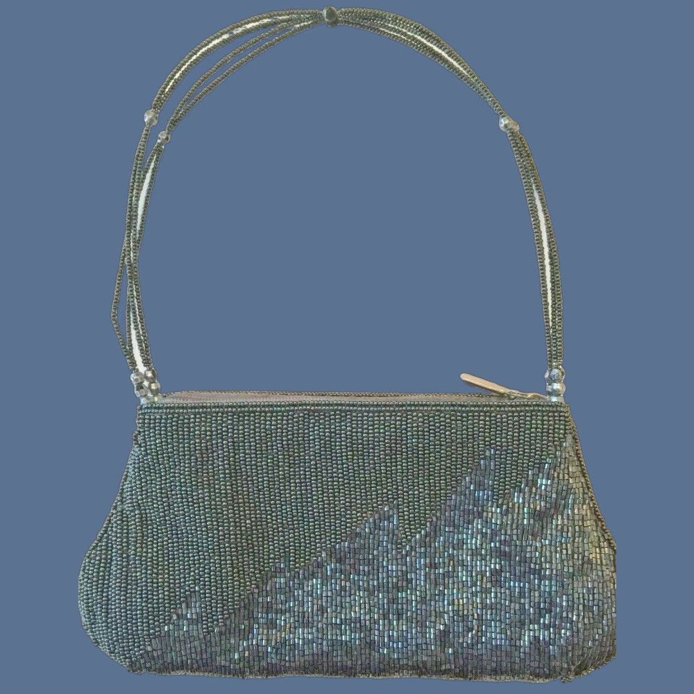 Vintage Sasha Beaded Pewter Metallic Evening Shoulderbag Small Zip Top Women Size S / US 4 / IT 40 - 1 Thumbnail