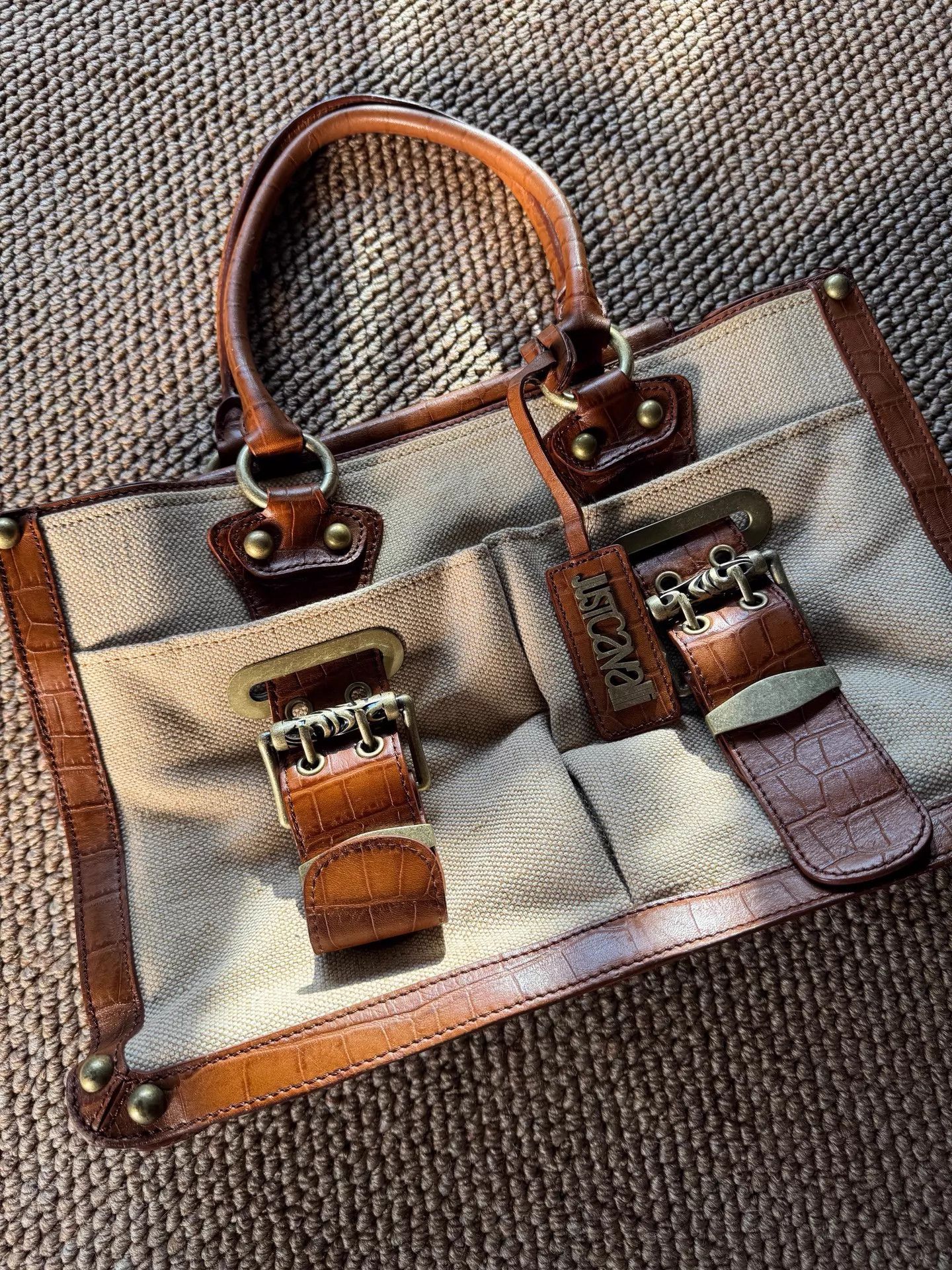 Just Cavalli Just Cavalli Vintage Canvas & Leather Armpit Handbag Size ONE SIZE - 1 Thumbnail