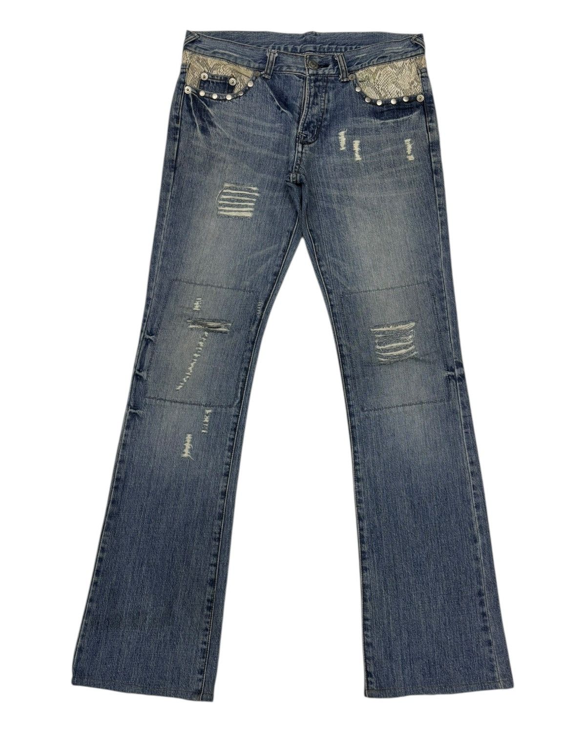 Le Grande Bleu (L.G.B.) × Tornado Mart FLARE JEANS SNAKE SKIN PYTHON AGATE SLIM DISTRESSED DENIM Size US 30 / EU 46 - 8 Thumbnail