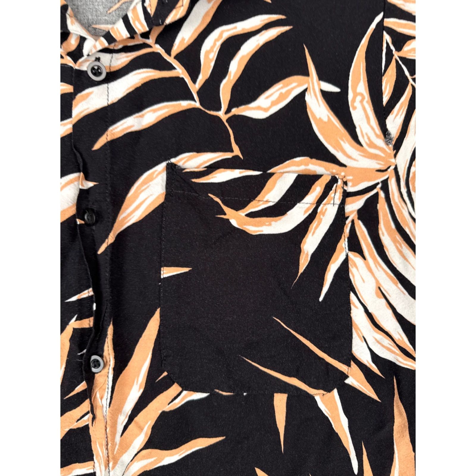 Vintage Hawaiian Shirt Men Large Black Beige White Floral Leaf Button Up Cotton Pocket Size US L / EU 52-54 / 3 - 6 Thumbnail