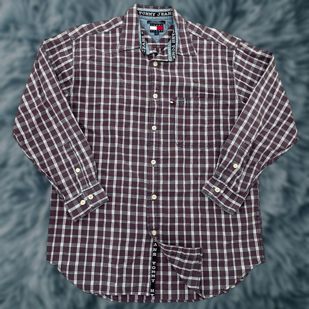Tommy Hilfiger VINTAGE Tommy Hilfiger Men's Flannel Shirt Adult Medium Plaid Button-Up Long Sleeve Casual Retro 90s Red Blue Size US M / EU 48-50 / 2 - 1 Thumbnail