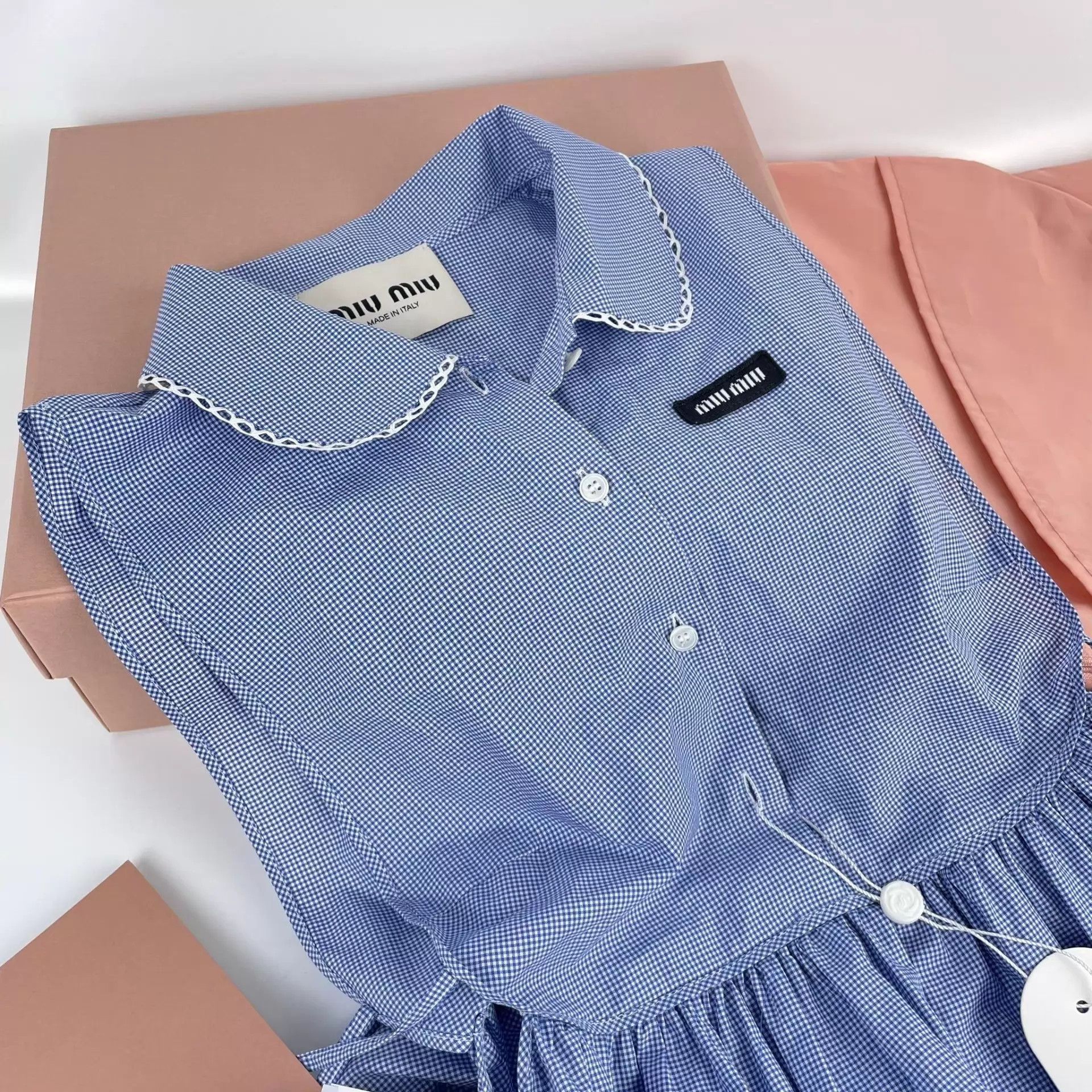 Miu Miu SS26 women's Blue Plaid Doll Collar Side-Tie Dress EU36 Size XS / US 0-2 / IT 36-38 - 2 Thumbnail