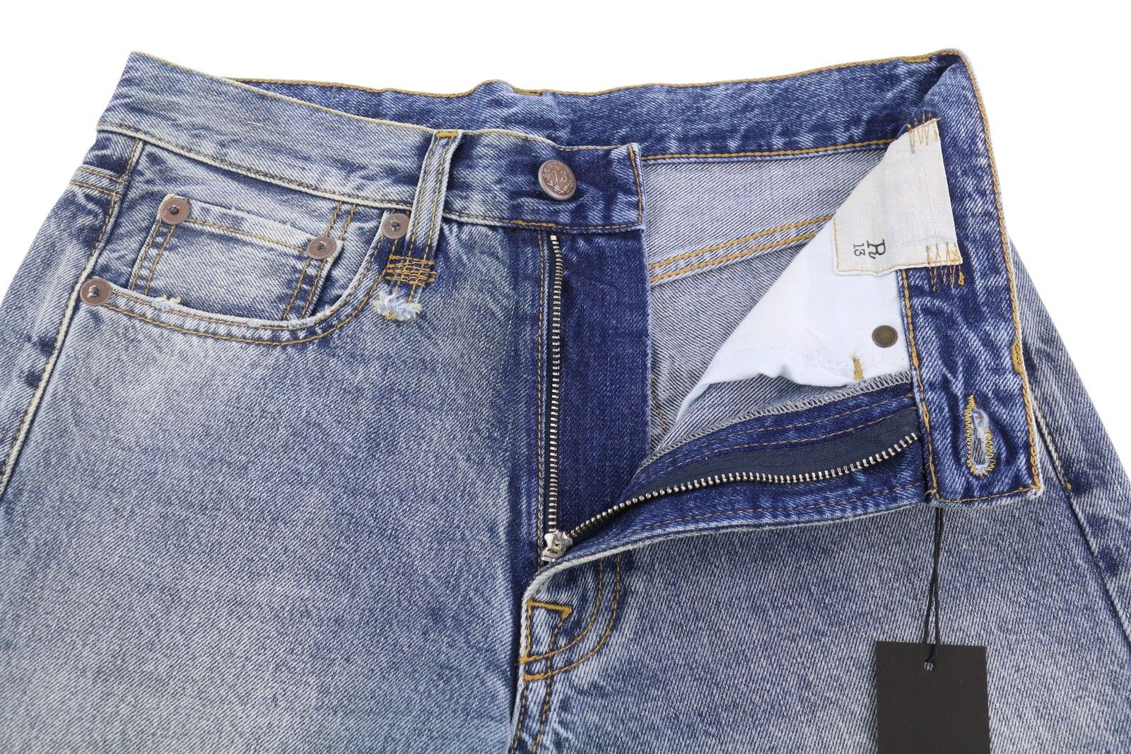 R13 BOYFRIEND 23 Jasper Whiskers Faded Zip Blue PF25 86670 Size 23" - 4 Thumbnail