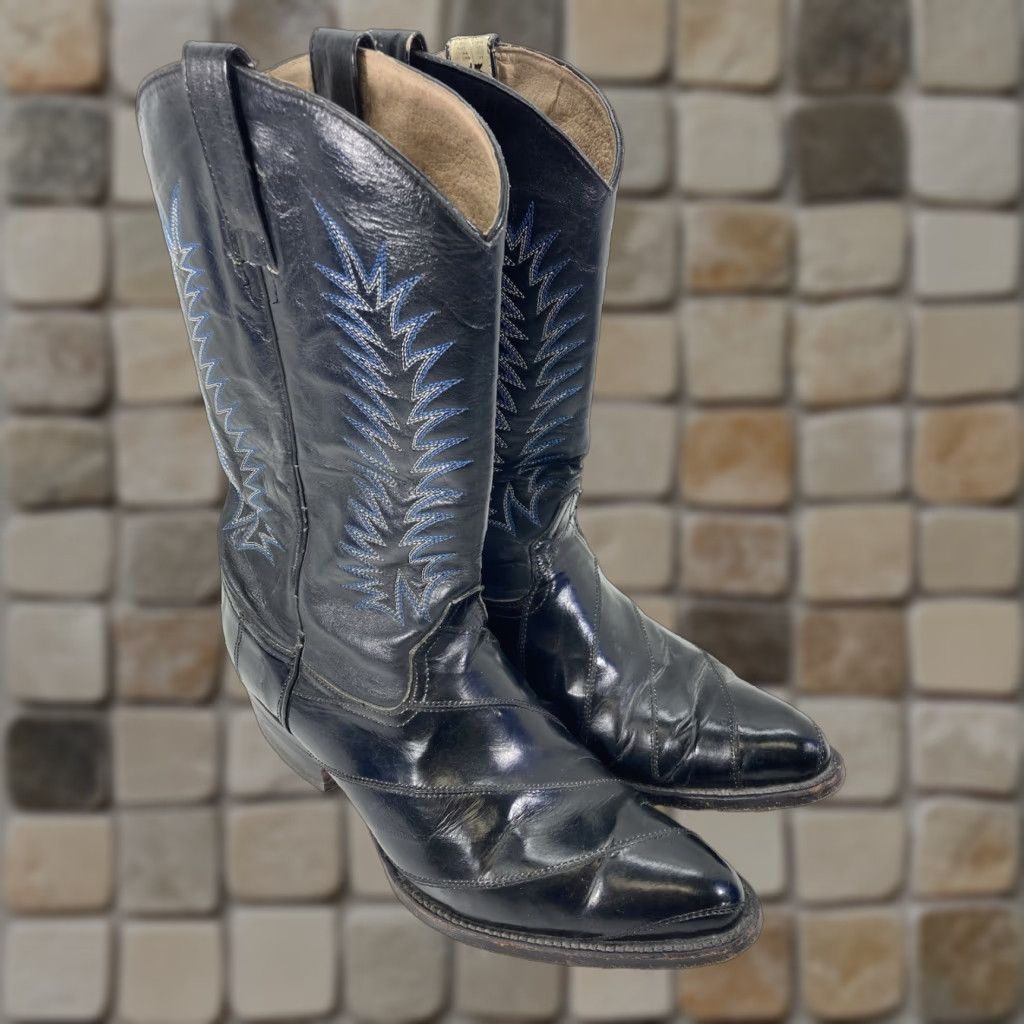 Vintage VINTAGE JAR Boots Western Boot Men Size 8 Black Exotic Leather Eel Skin Mexico Cowboy Rodeo Leather Upper Pull On D Mens Size US 8 / EU 41 - 1 Thumbnail