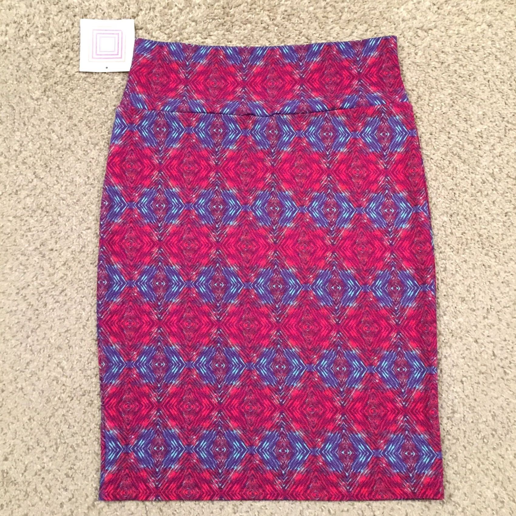 Vintage LuLaRoe Skirt Knee Length M Red Purple Geometric Pull On Unlined Polyester Spandex Women Casual Vintage No Size 32" / US 10 / IT 46 - 6 Thumbnail