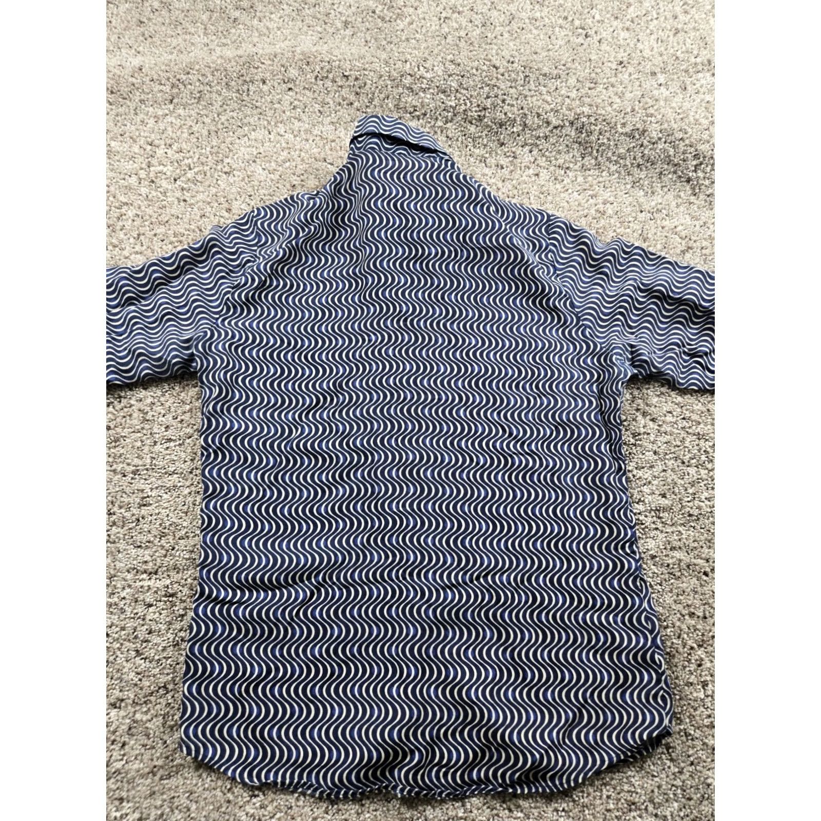 Hugo Boss HUGO BOSS Shirt Medium Blue Waves Button Up Retro 70s Groovy Point Collar Mens Regular XS? Size US M / EU 48-50 / 2 - 7 Thumbnail