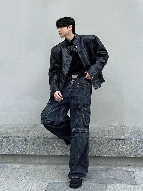 VIBE Cargo Studded Pocket Baggy Jeans Size US 29 - 4 Thumbnail