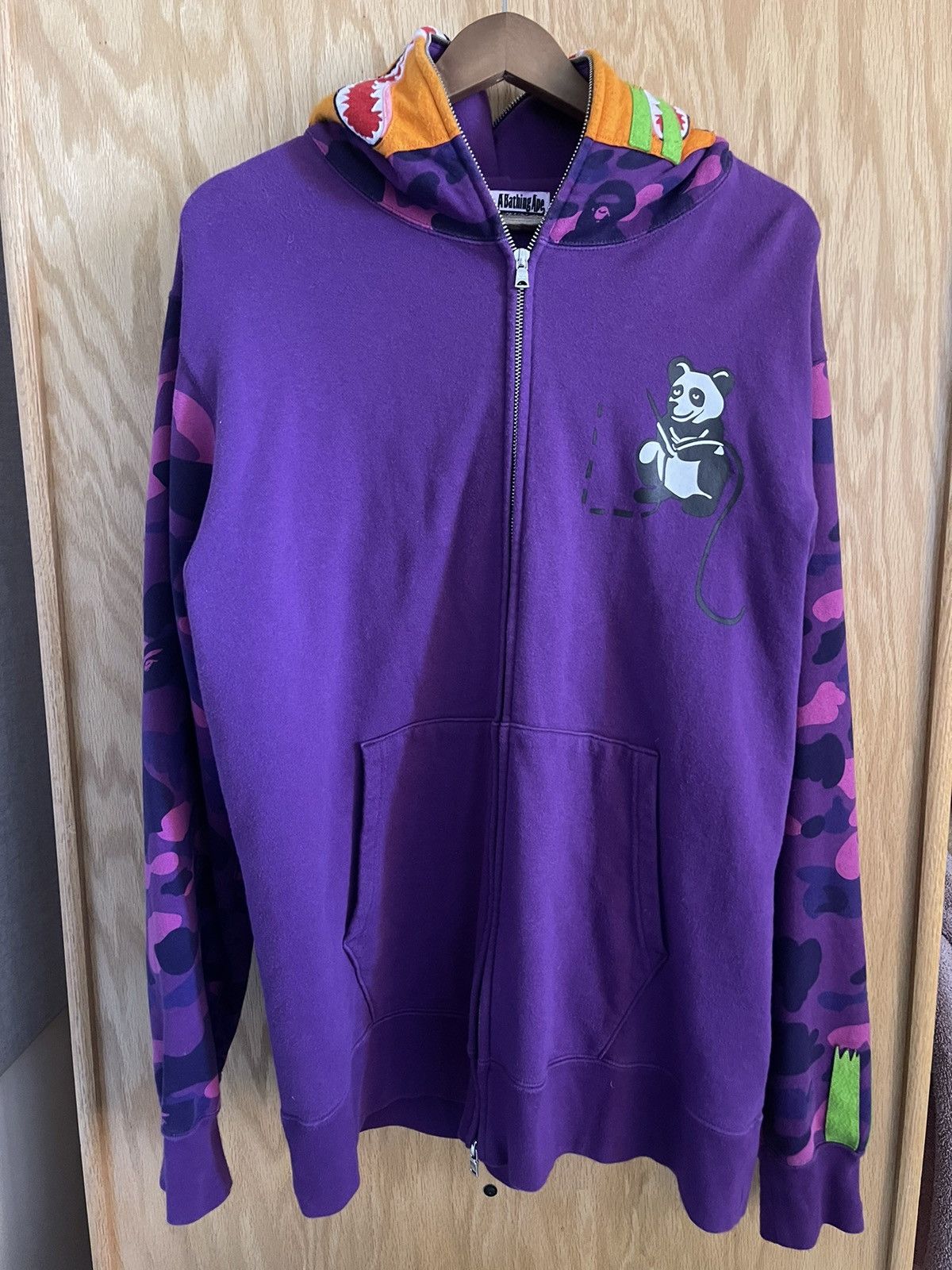 image of Bape Panda Full-Zip Hoodie in Purple, Men's (Size 2XL)