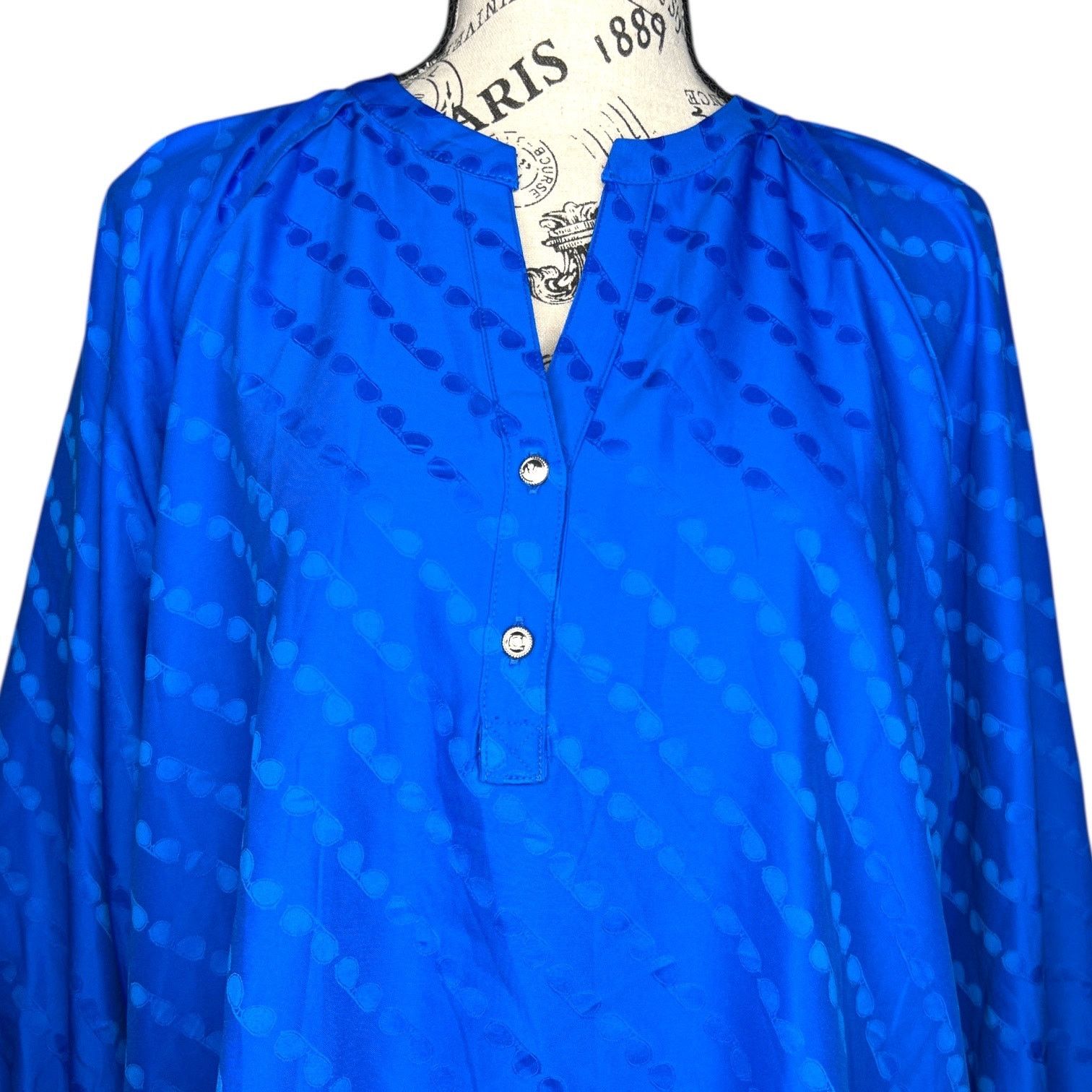 Karl Lagerfeld Sunglass Jacquard Blouse - Stitch Fix Split Neck Top Size M / US 6-8 / IT 42-44 - 12 Thumbnail