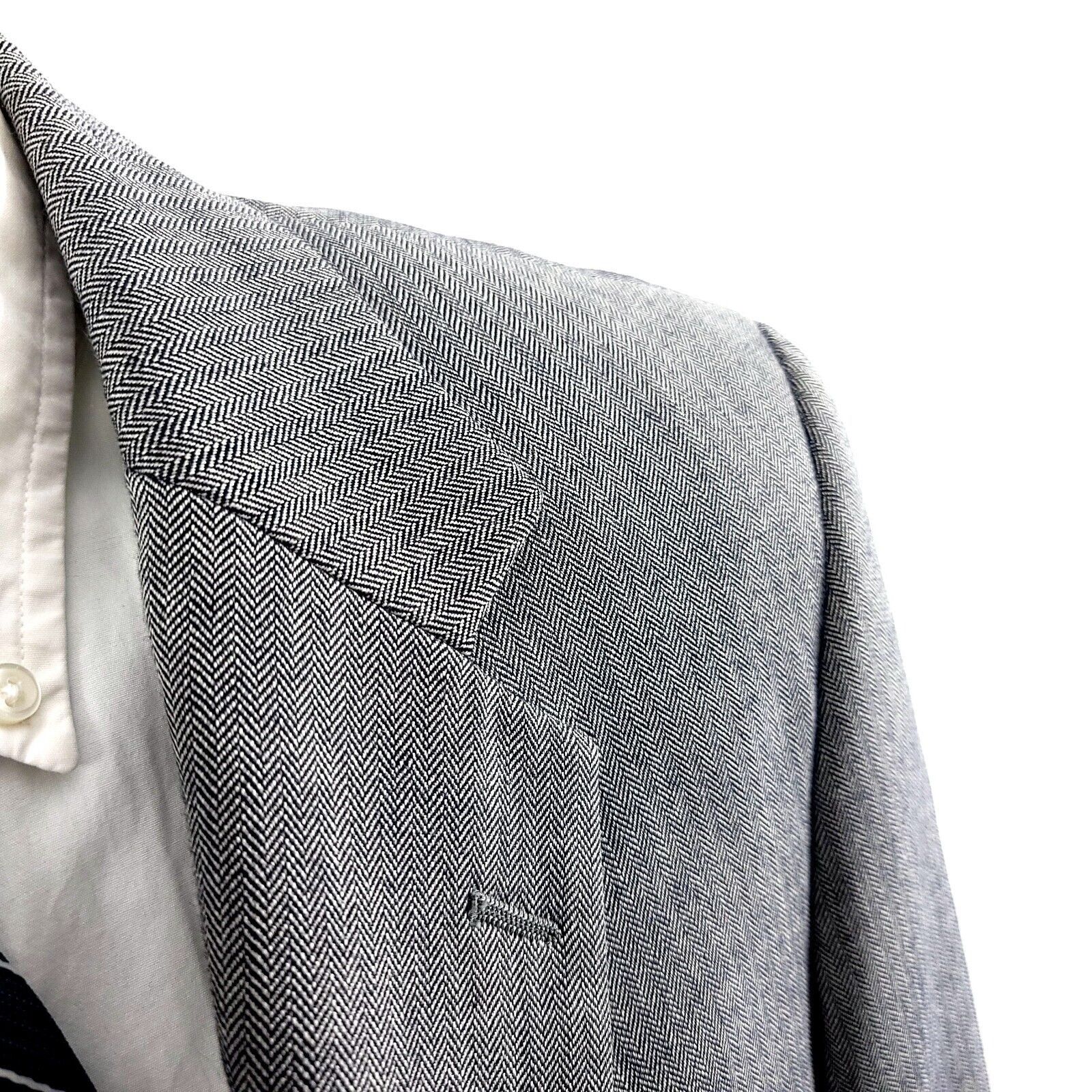 Alan Flusser Alan Flusser Silk Worsted Wool Gray Herringbone 2 Button Bla Size 40R - 2 Thumbnail